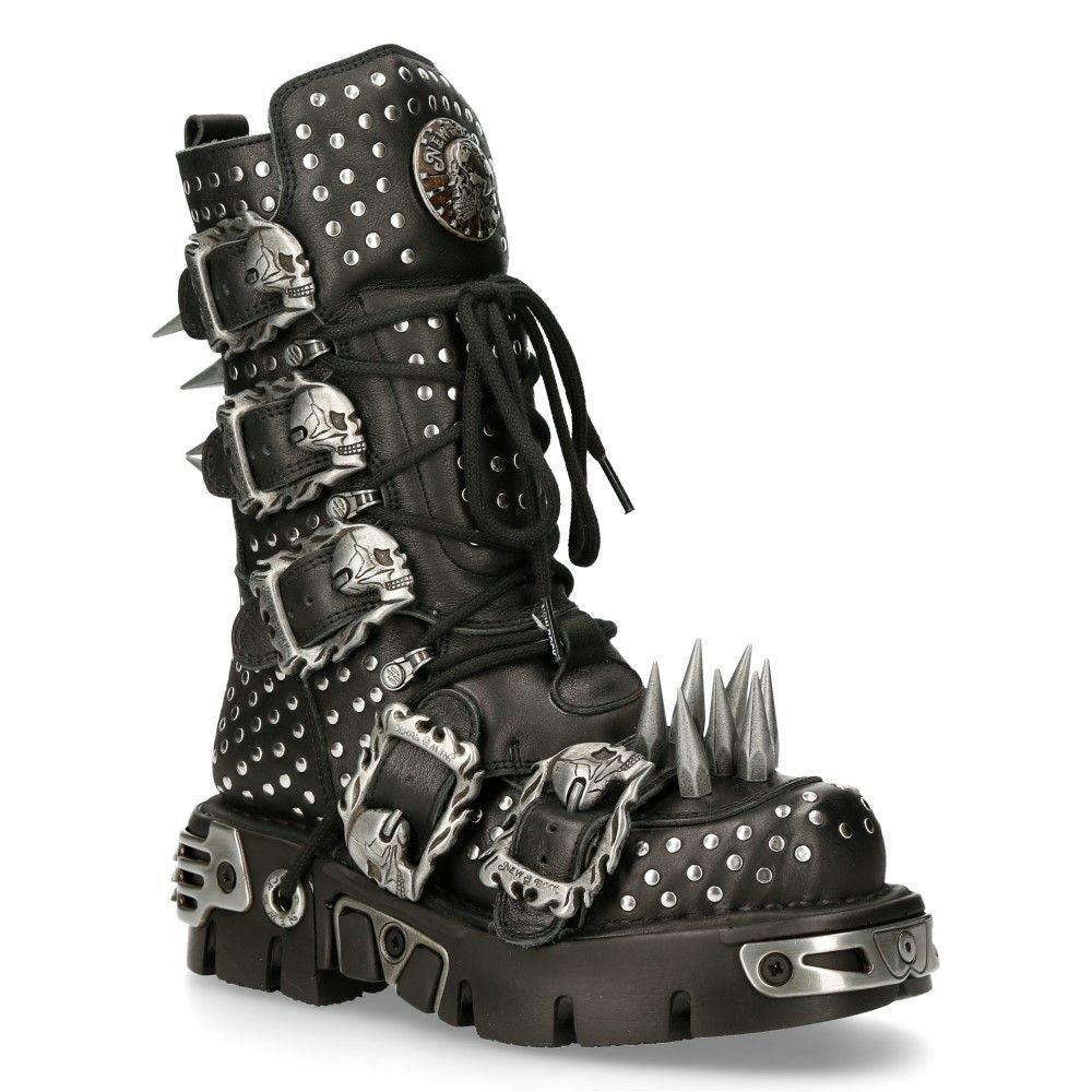 New Rock Black Leather Studded Gothic Boots-1535-S1 - Uk 7 | Eu 41 | Us 9.5