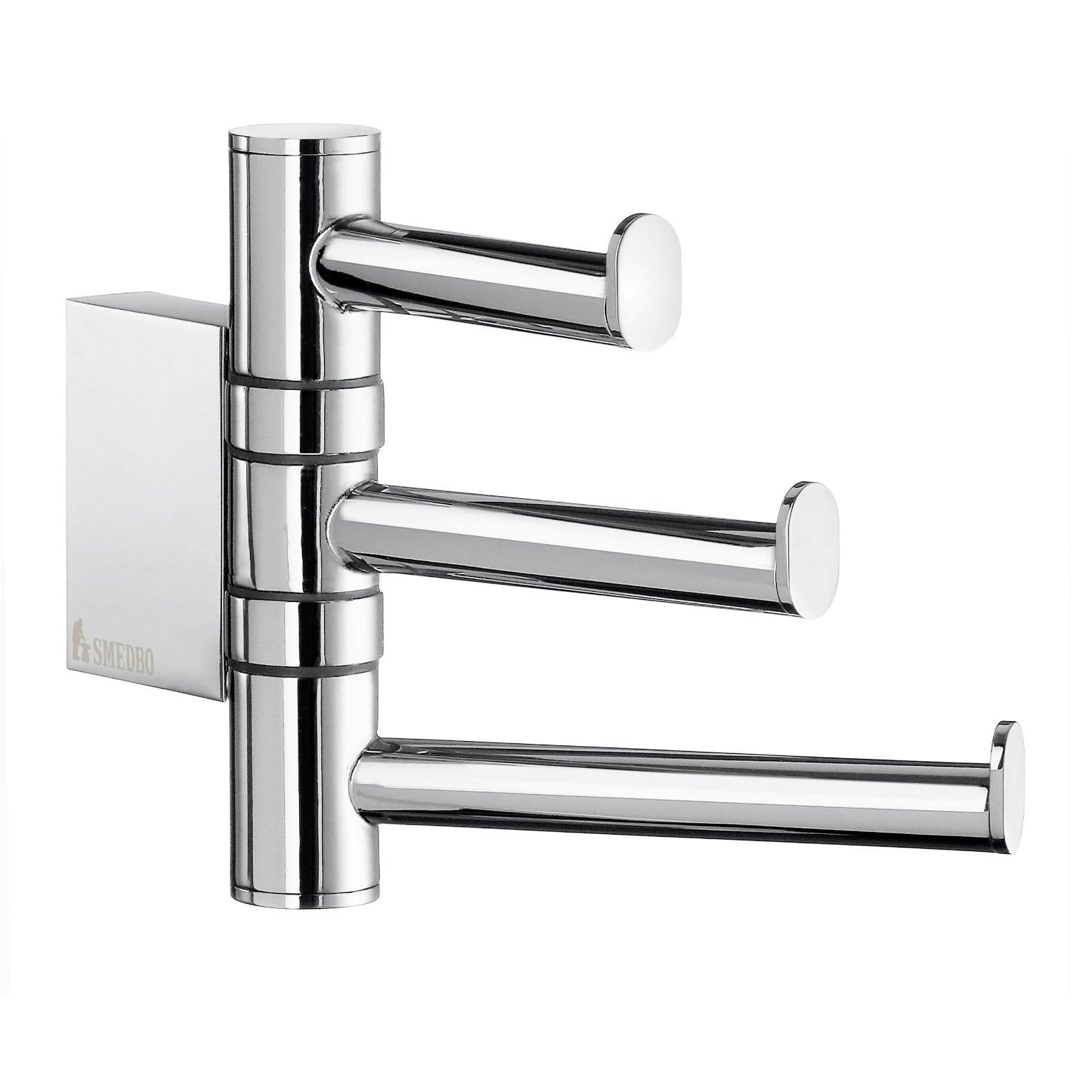 Rackhams Polished Chrome Triple Swing Arm Towel Hooks 95Mm X 127Mm Wall Mounted Bathroom Storage Robe Hooks Clothes Hanger Coat Peg - Image 2