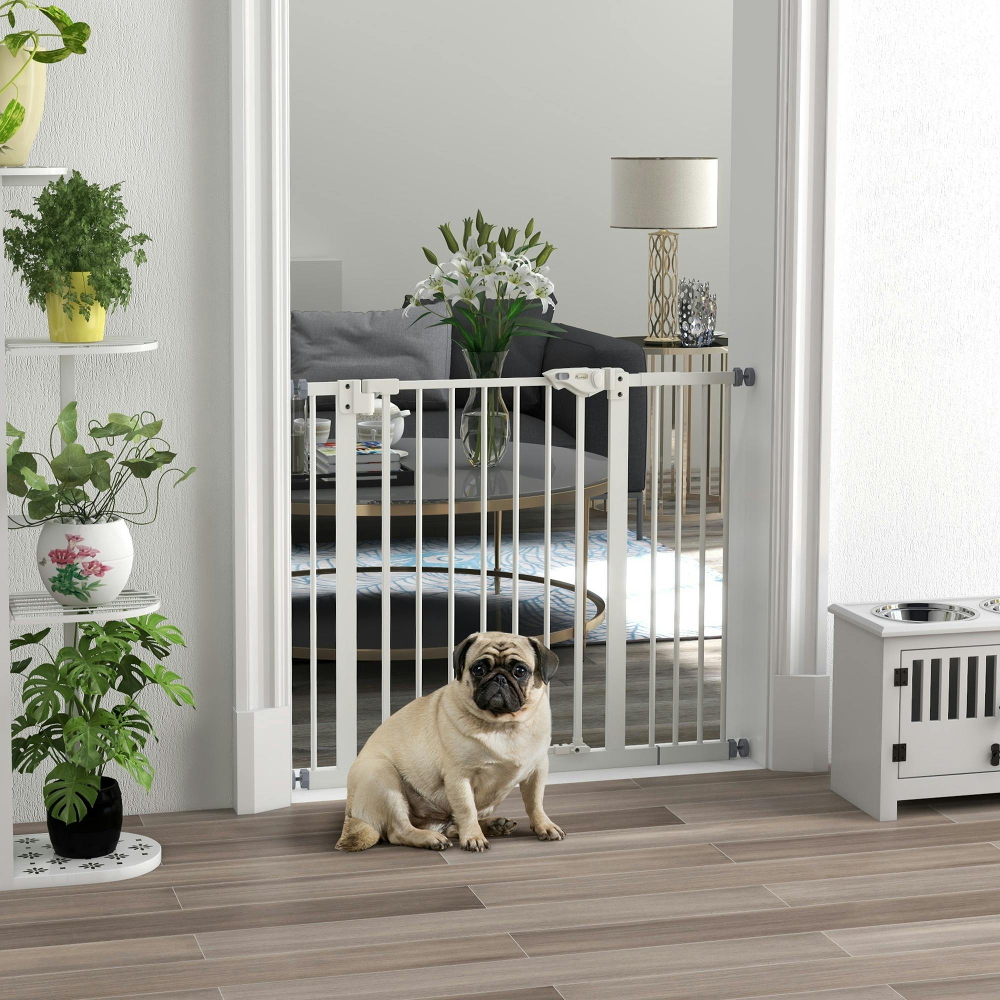 Pawhut White Adjustable Safety Gate W/ Four Adjustable Screws - 94 X 2 X 77 Cm