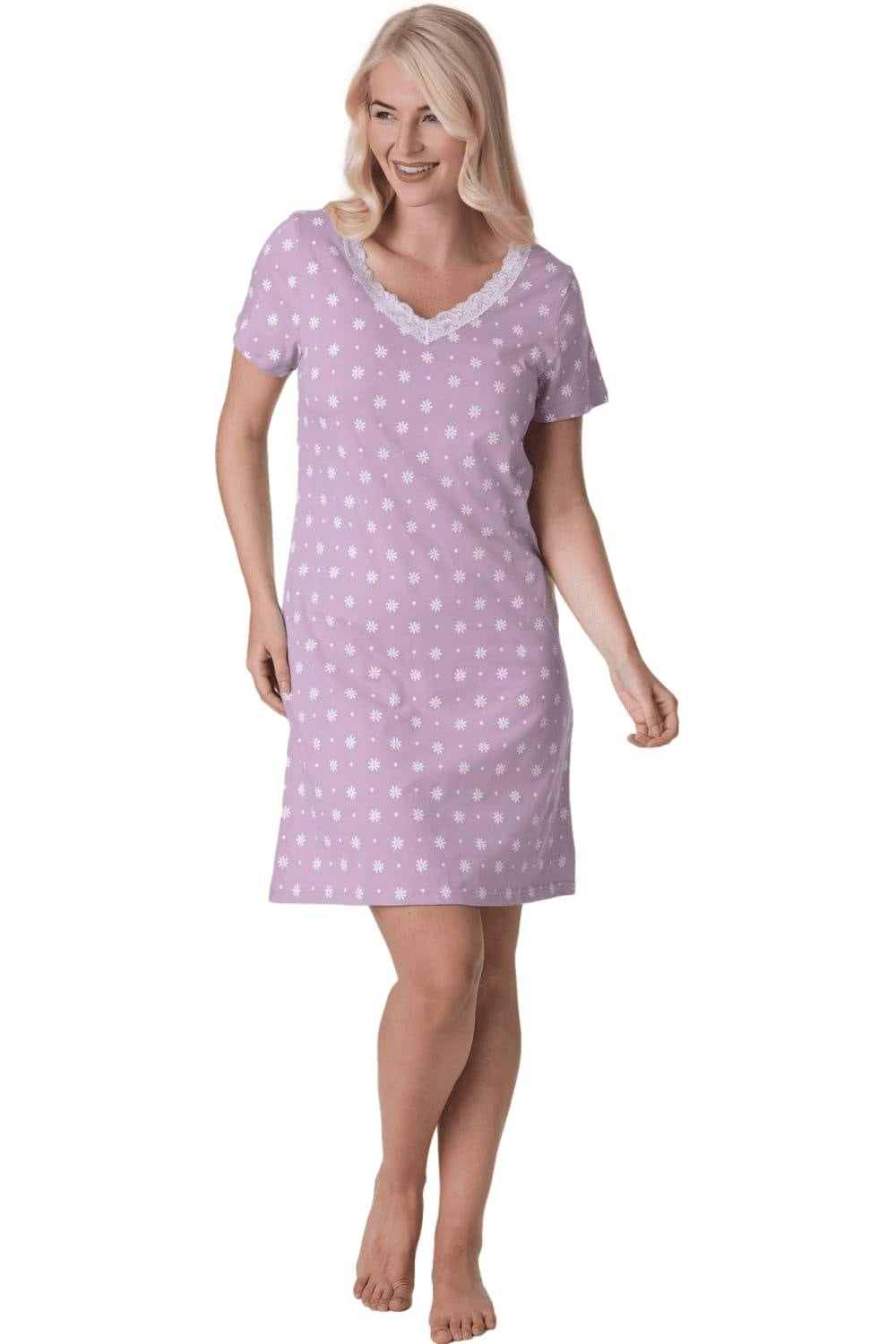 Camille Women's Lilac Soft Cotton Summer Nightdresses - 10-12