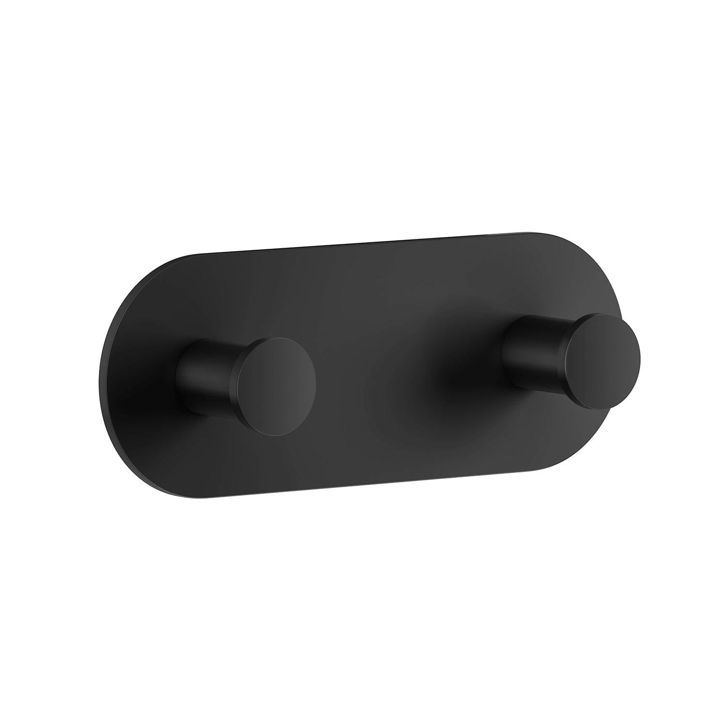 Rackhams Black Matt Stainless Steel Double Towel Hook Rail (L)120Mm (H)45Mm Self Adhesive Wall Mounted Bathroom Robe Rack