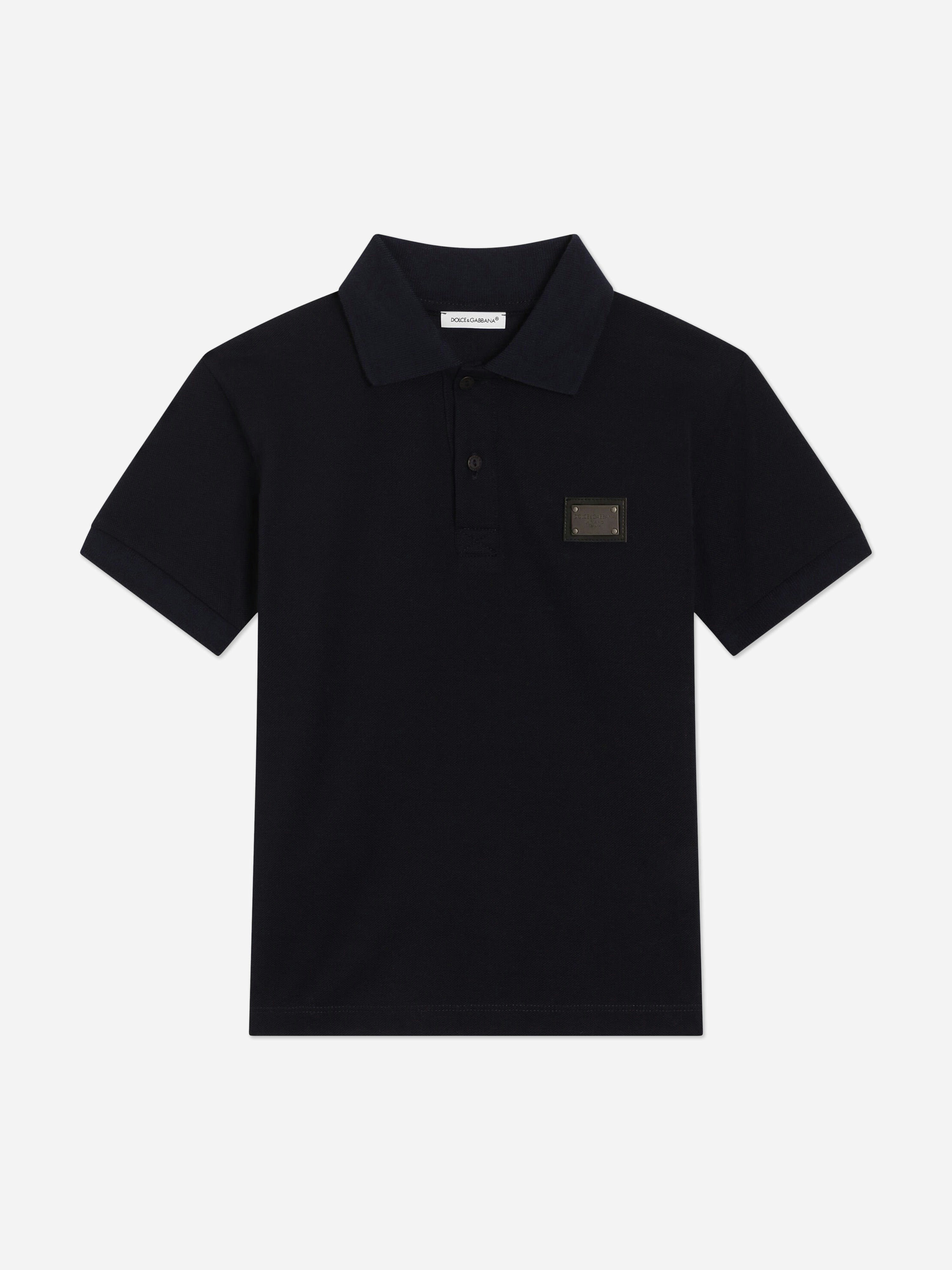 Dolce & Gabbana Kids Boys Blue Dolce & Gabbana Plaque Logo Polo Shirt In Navy - 12 Yrs