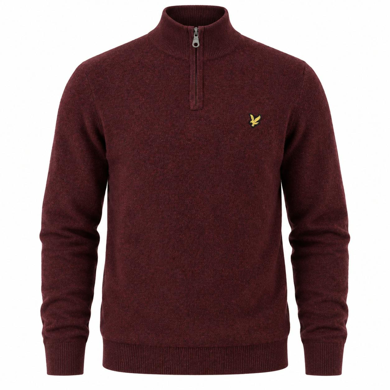 Lyle & Scott Lambswool Blend Quarter Zip Jumper Beetroot Marl - M
