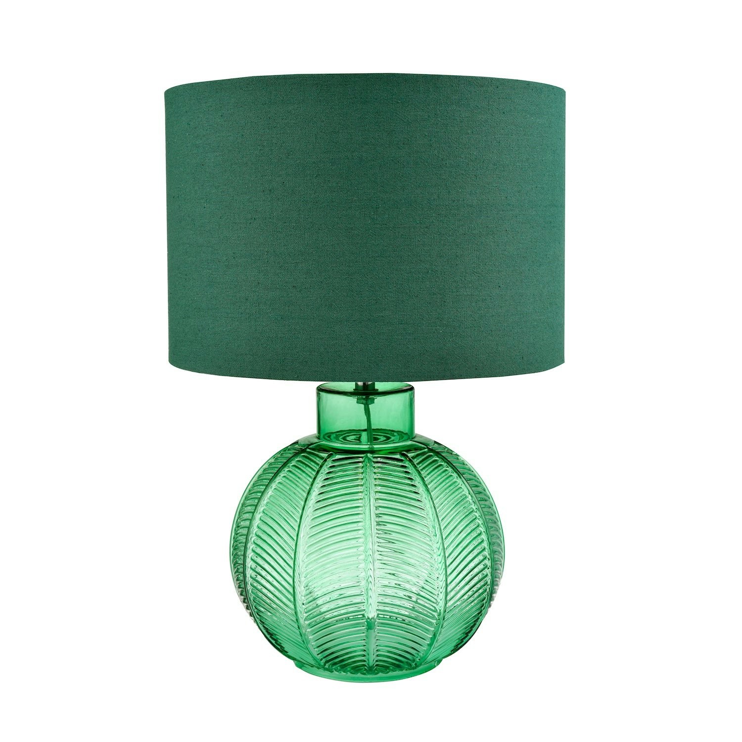 Happy Homewares Green Contemporary Emerald Glass Lamp In Leaf Design And Forest Shade 41Cm