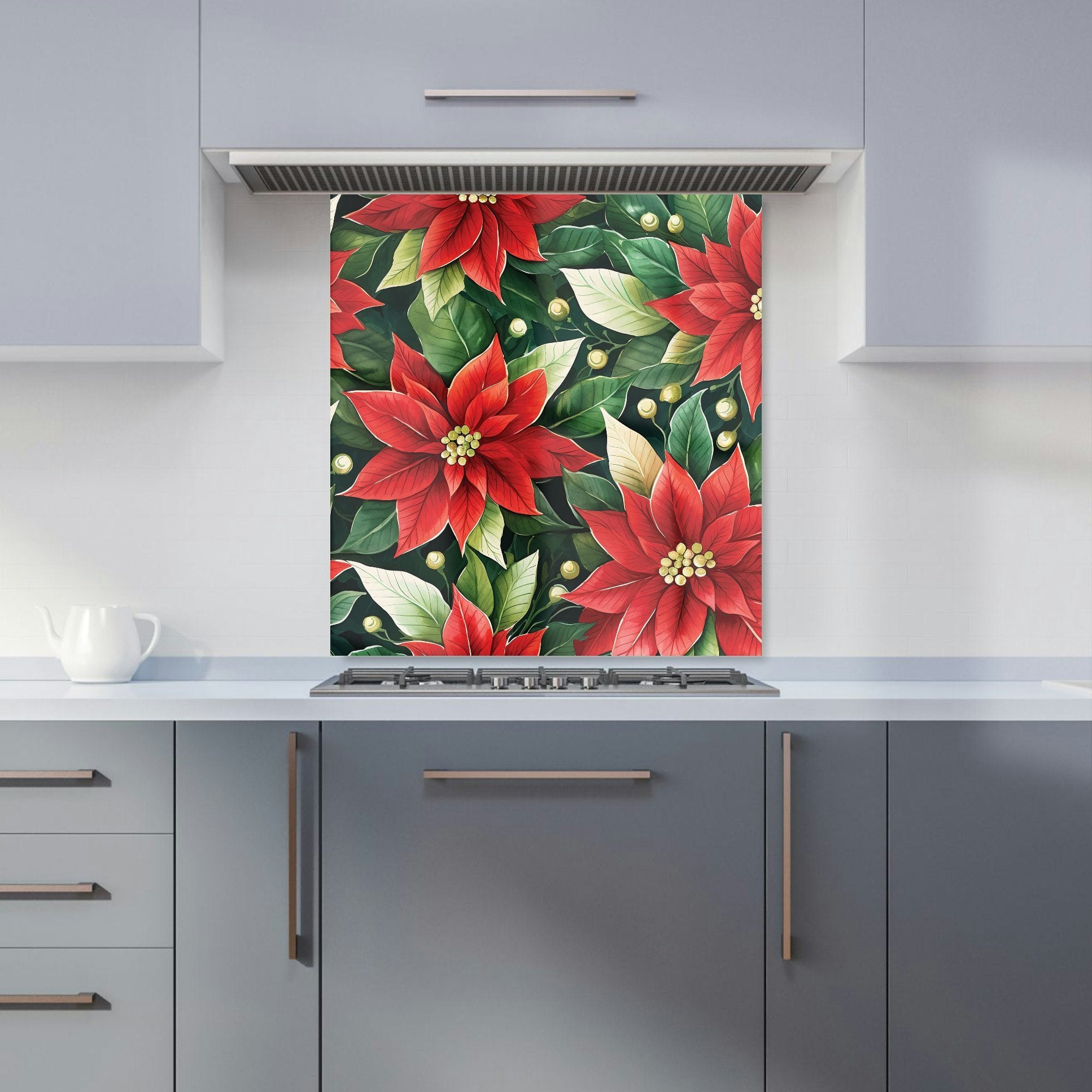 Warren Reed - Designer Poinsetta Watercolour Kitchen Splashback - W700mm X H650mm