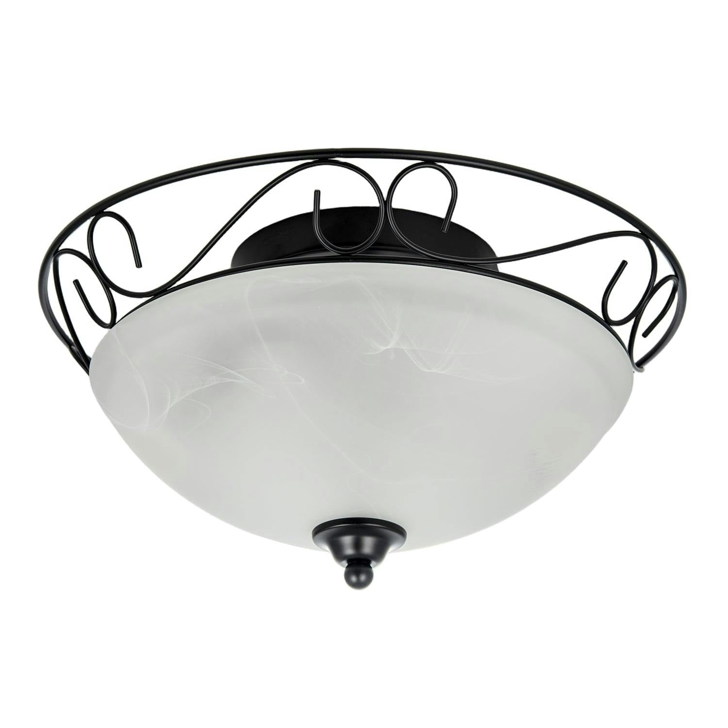 Rackhams Black/Light Traditional Matte Flush Ceiling With Alabaster Glass