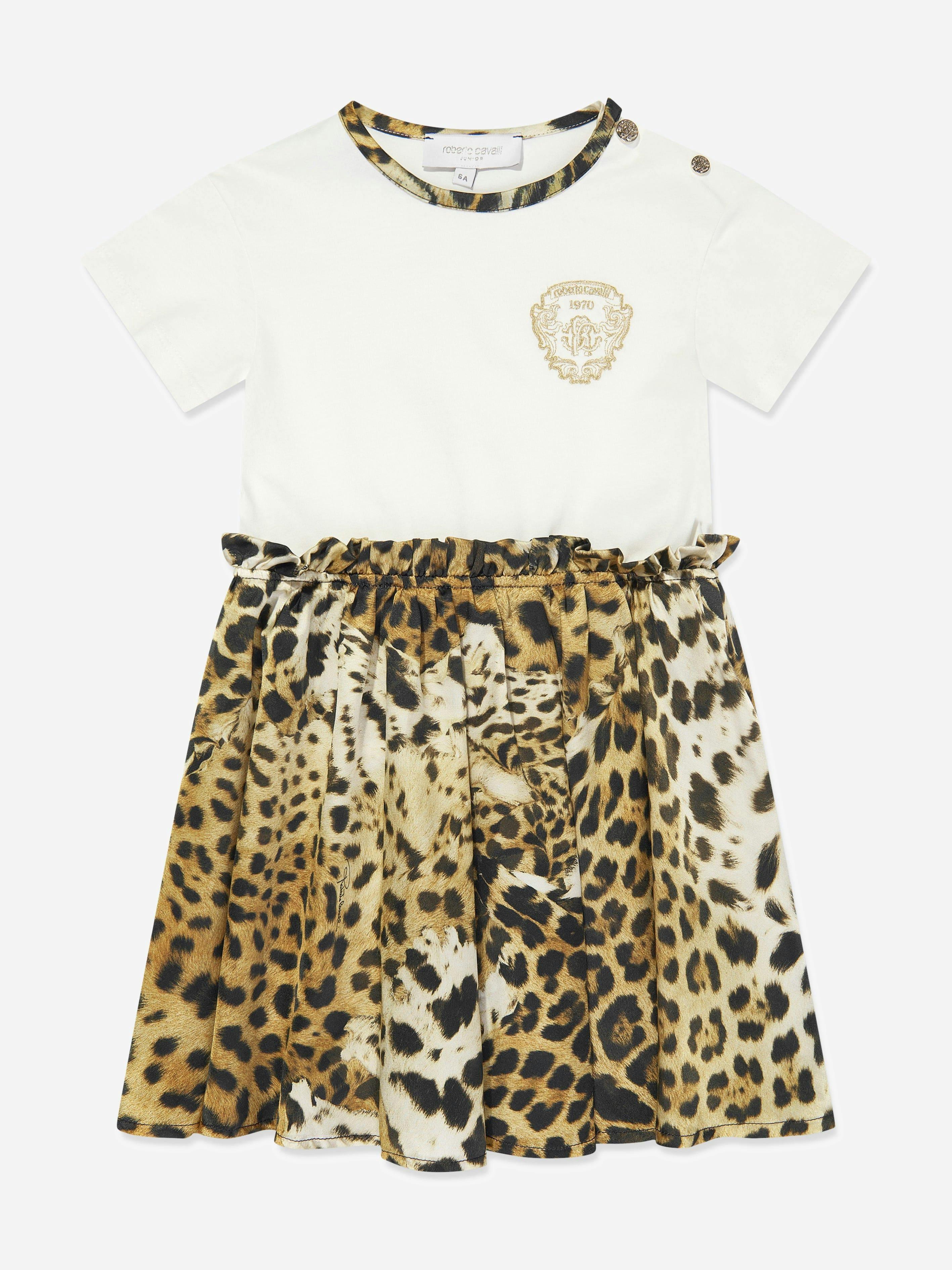 Roberto Cavalli Girls White Silk And Jersey Jaguar In - 16 Yrs