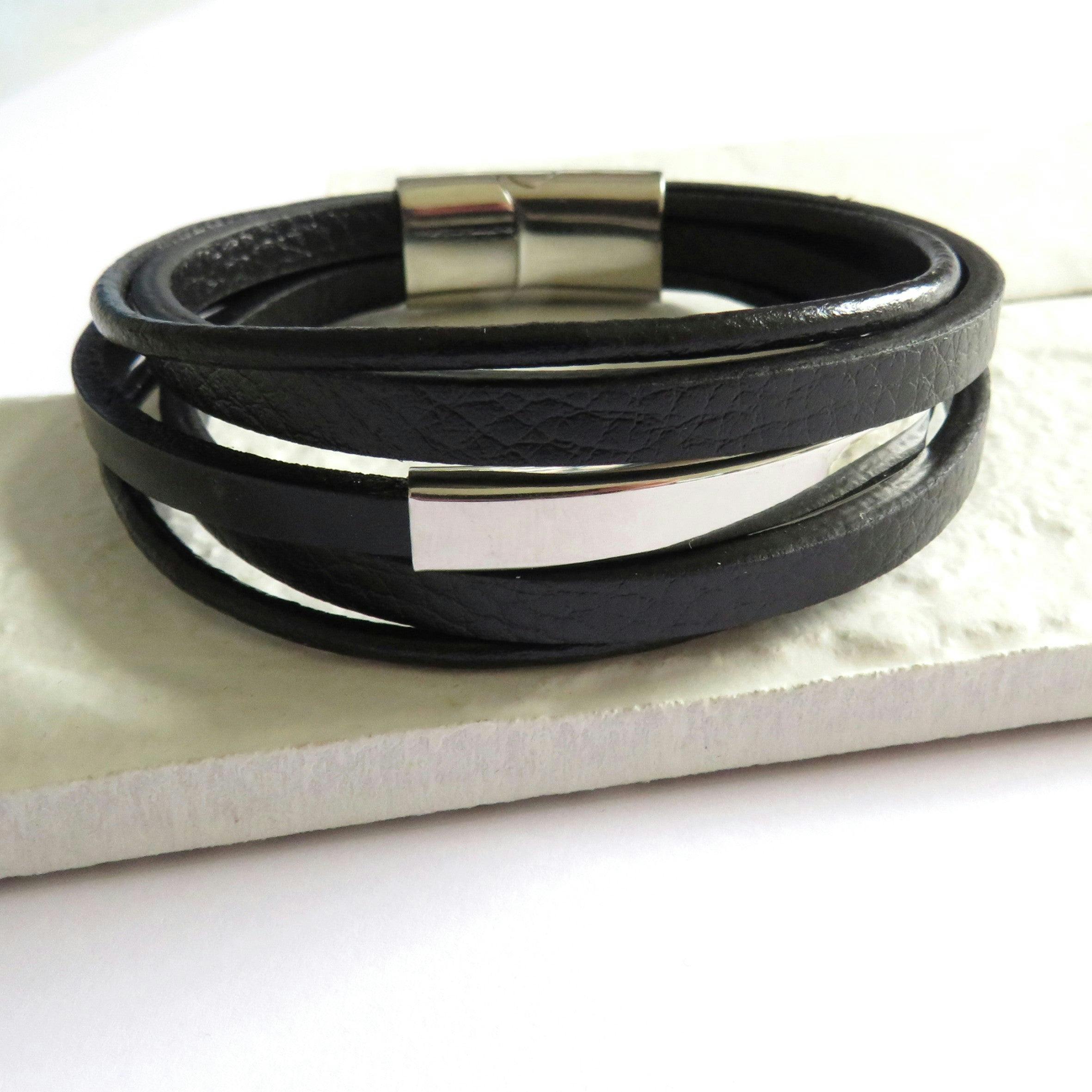 Aye Do Gifts Men's Black Leather Bar Bracelet, Sports Direct - Image 3