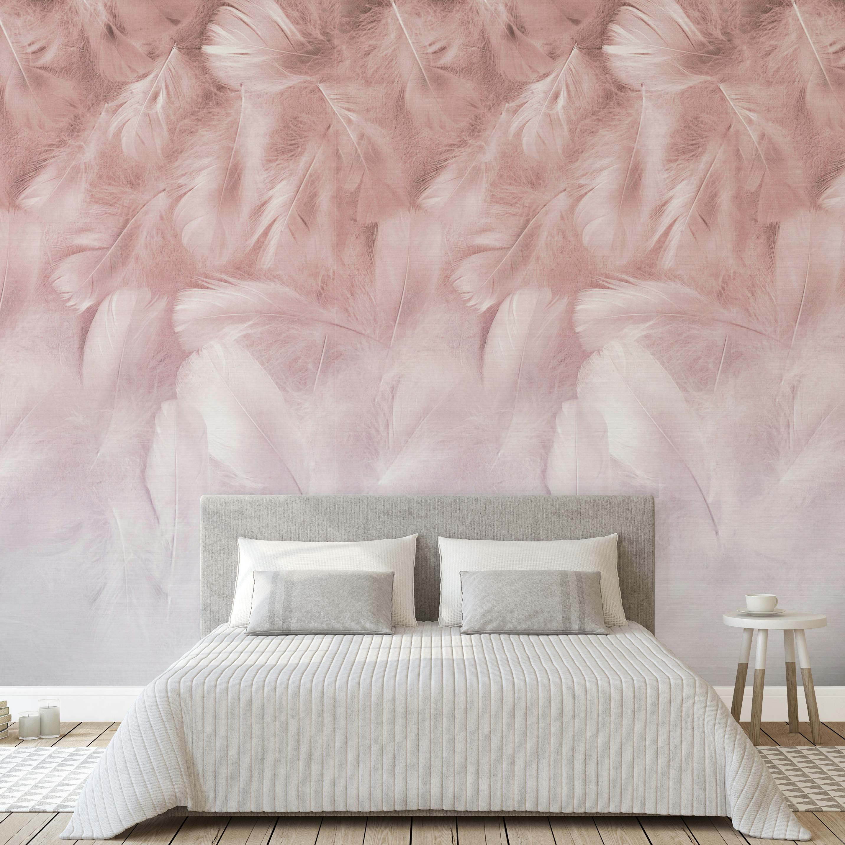 Grandeco Pink Feathers 3 Panel Repeatable Textured Mural, 1.59 X 2.8M