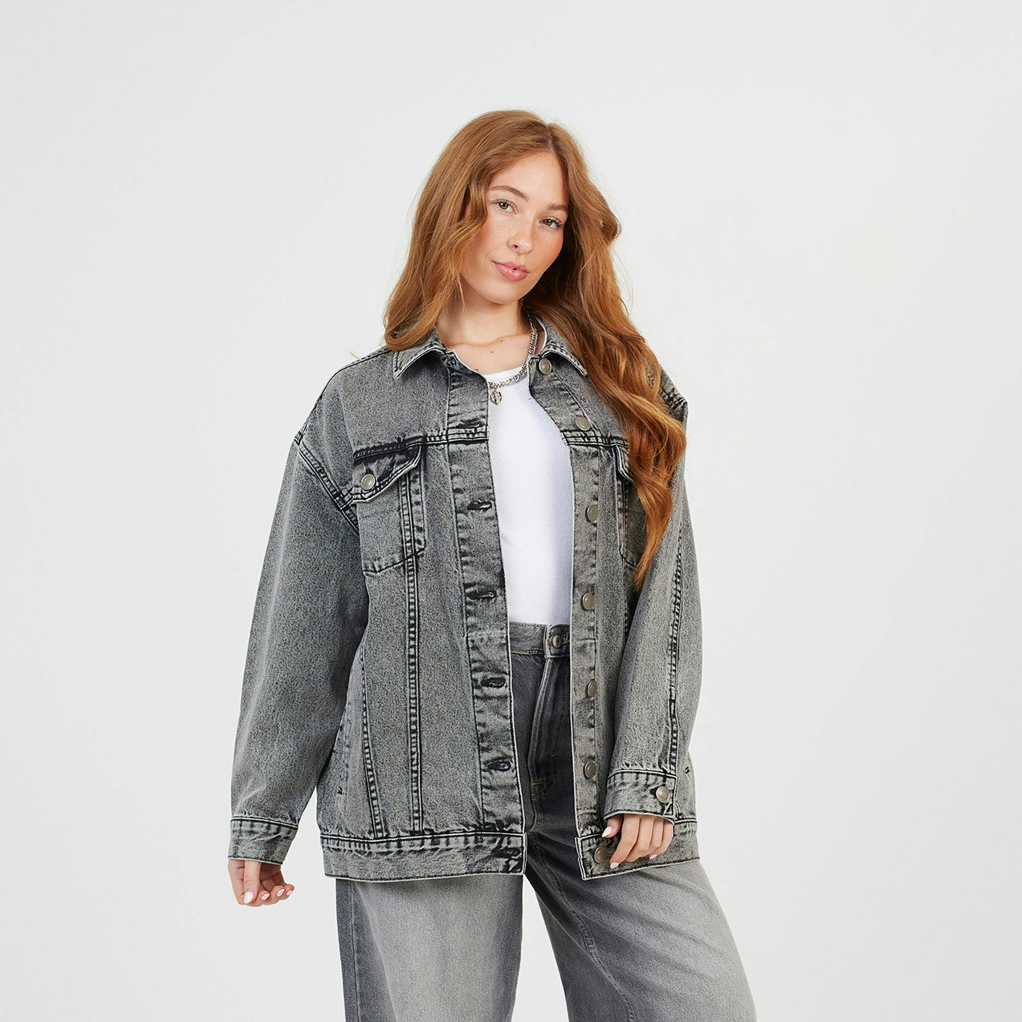 Brave Soul Grey Oversized Denim Jacket - 8