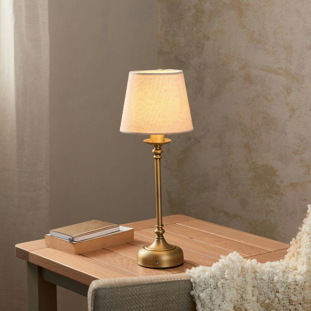 Rackhams White/Light Fable Antique Brass Led Rechargeable Touch Table Lamp