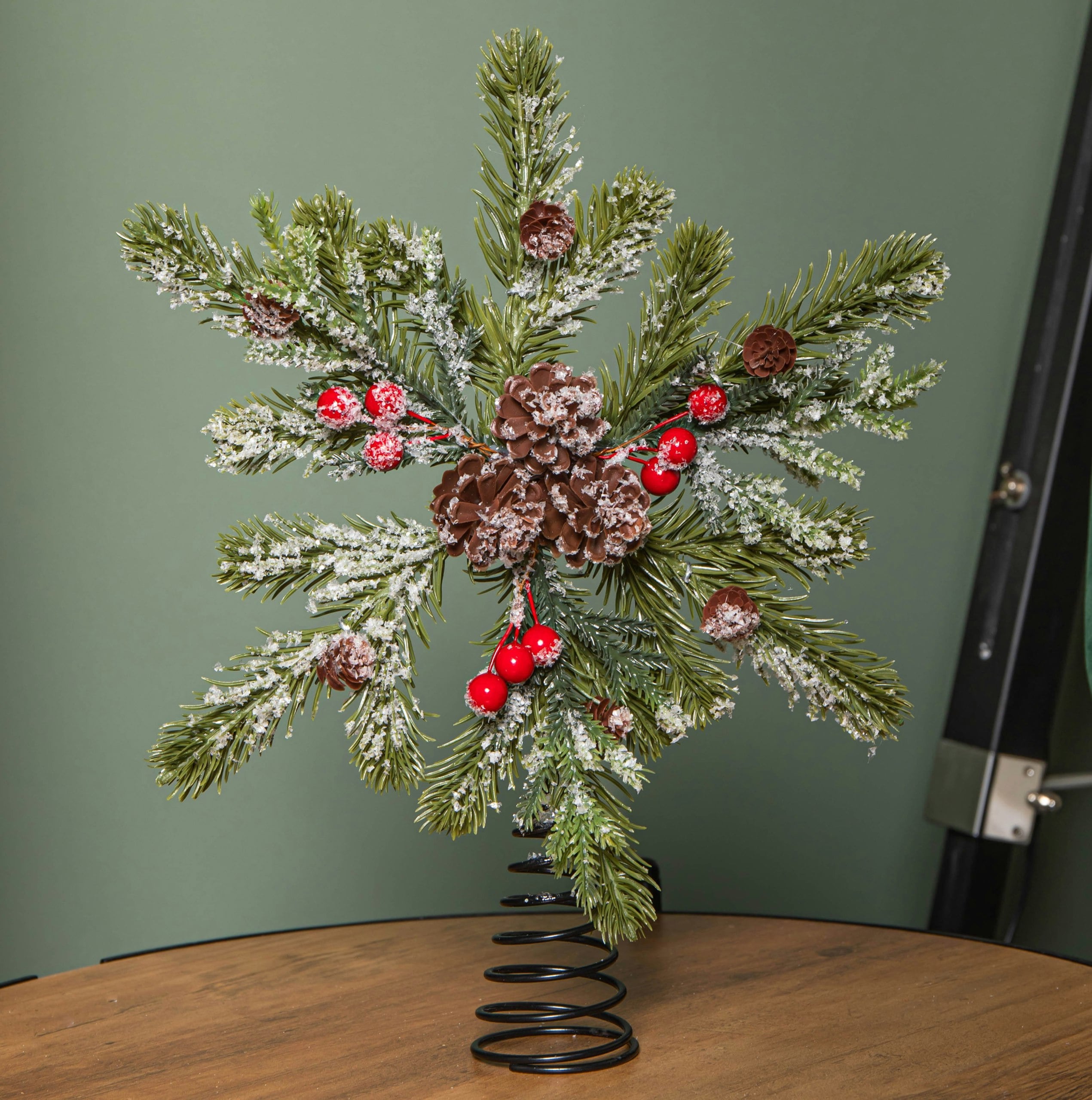 Rackhams Red 33Cm Christmas Tree Topper With Pinecones, Berries And Frosted Seasonal Foliage