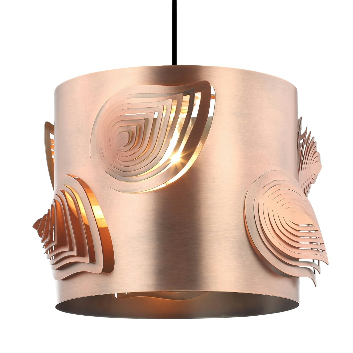 Rackhams Light Antique Copper Metal Easy Fit Pendant Lamp Shade With Laser Cut Leaves