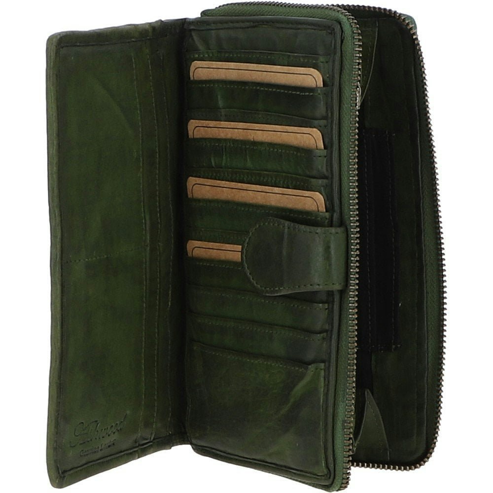 Ashwood Green Vintage Woven Leather Zip Around 22 Card Coin Note Purse - One Size - Leather