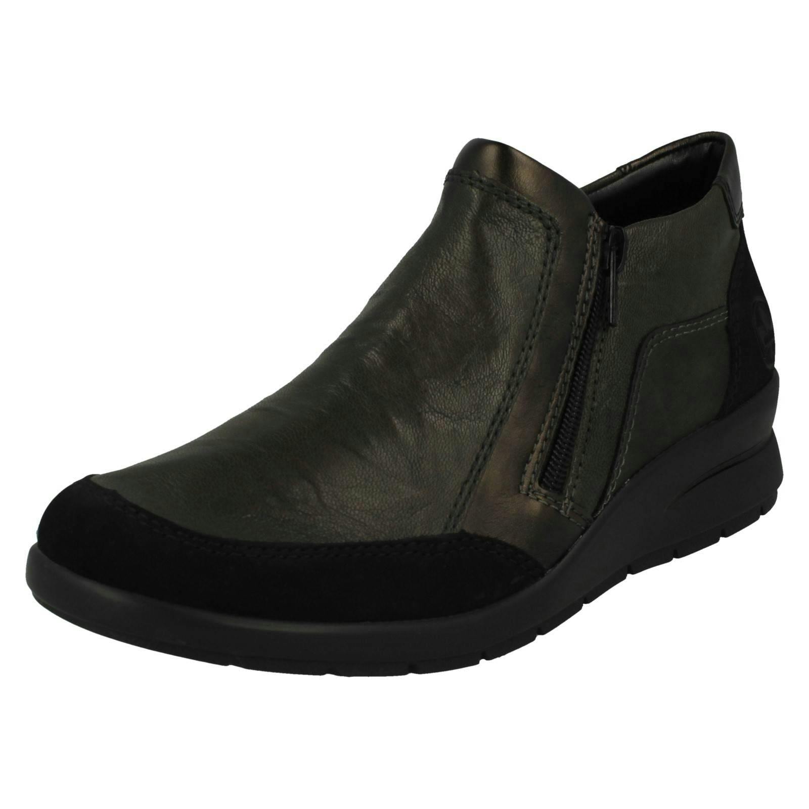 Rieker Women's Green Zip Up Ankle Boots L4851 - Combination - Uk 6.5