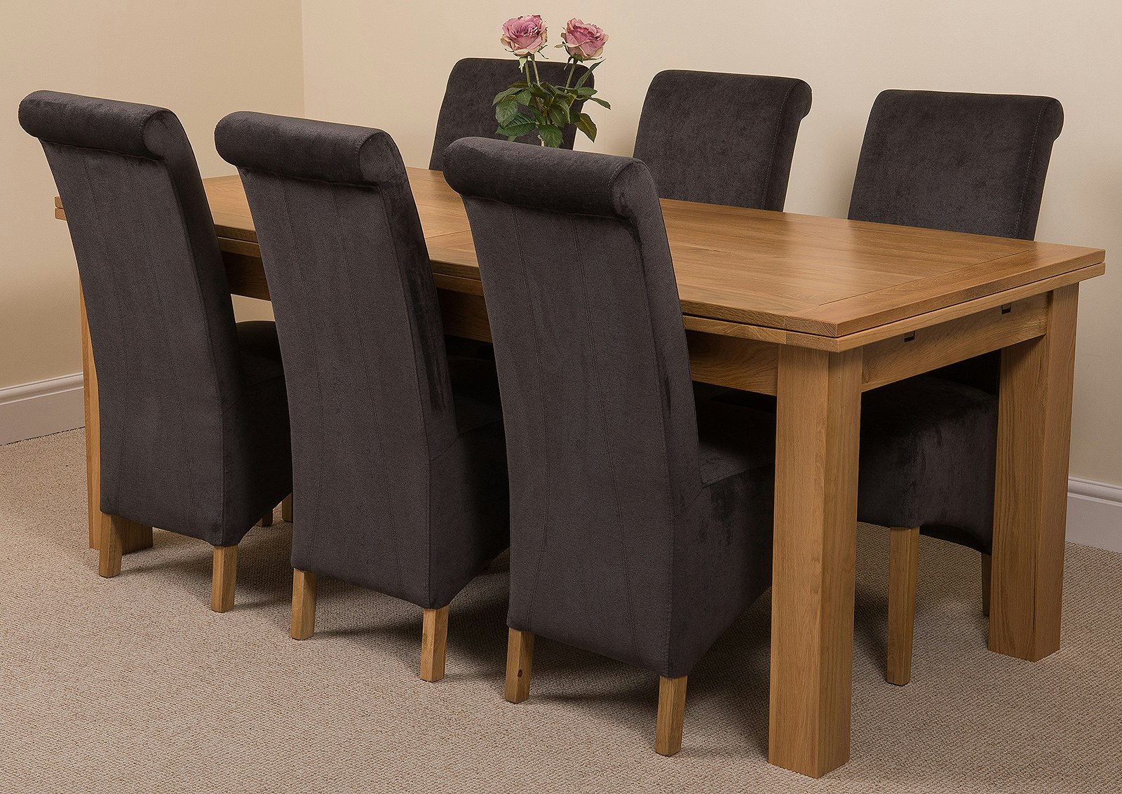 Rackhams Black Richmond Oak Extending Dining Table With Montana Fabric Chairs - 6 Chairs Large