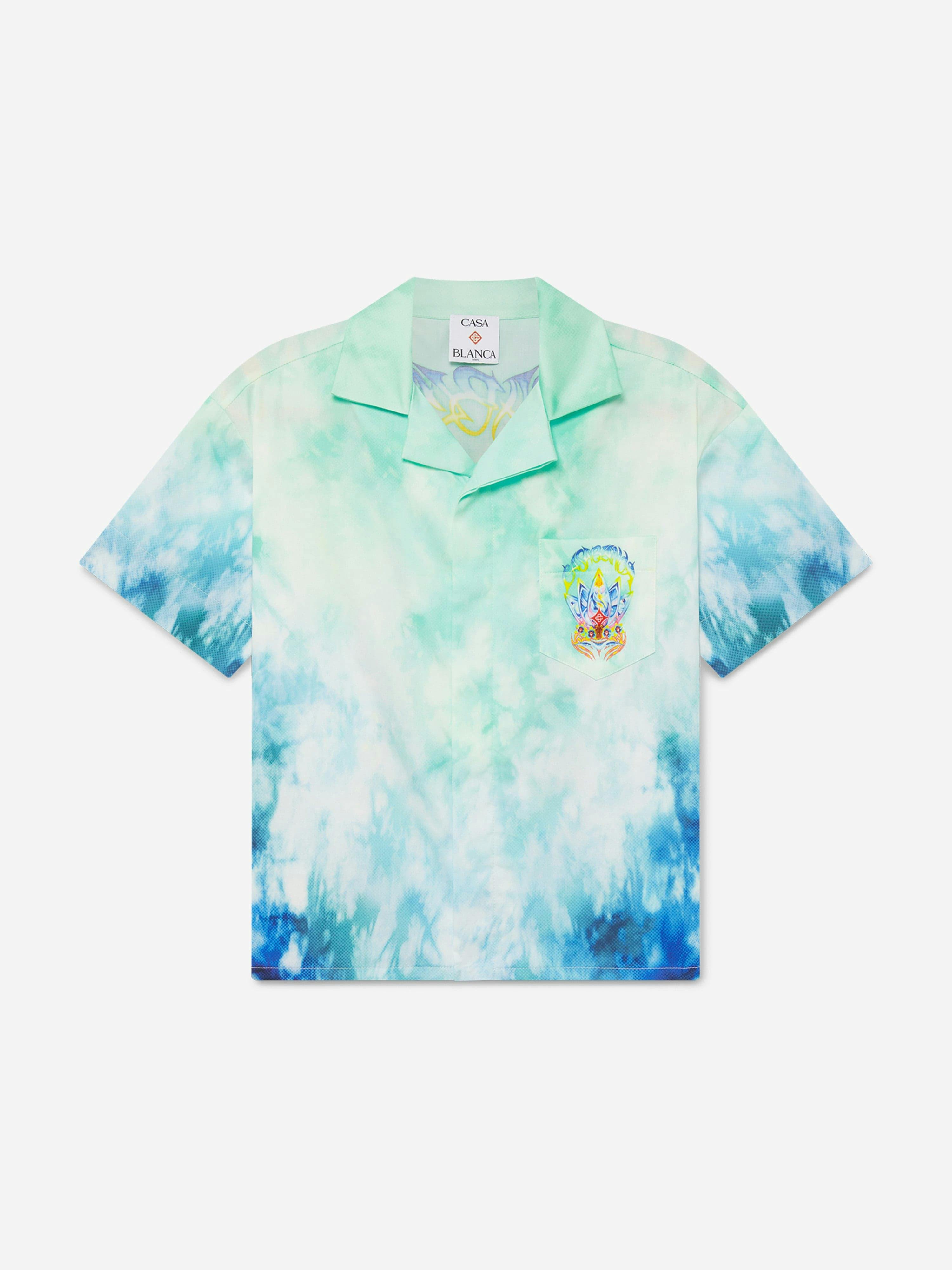 Casablanca Boys Blue Surf Lotus Cotton Shirt In - 5 - 6 Years
