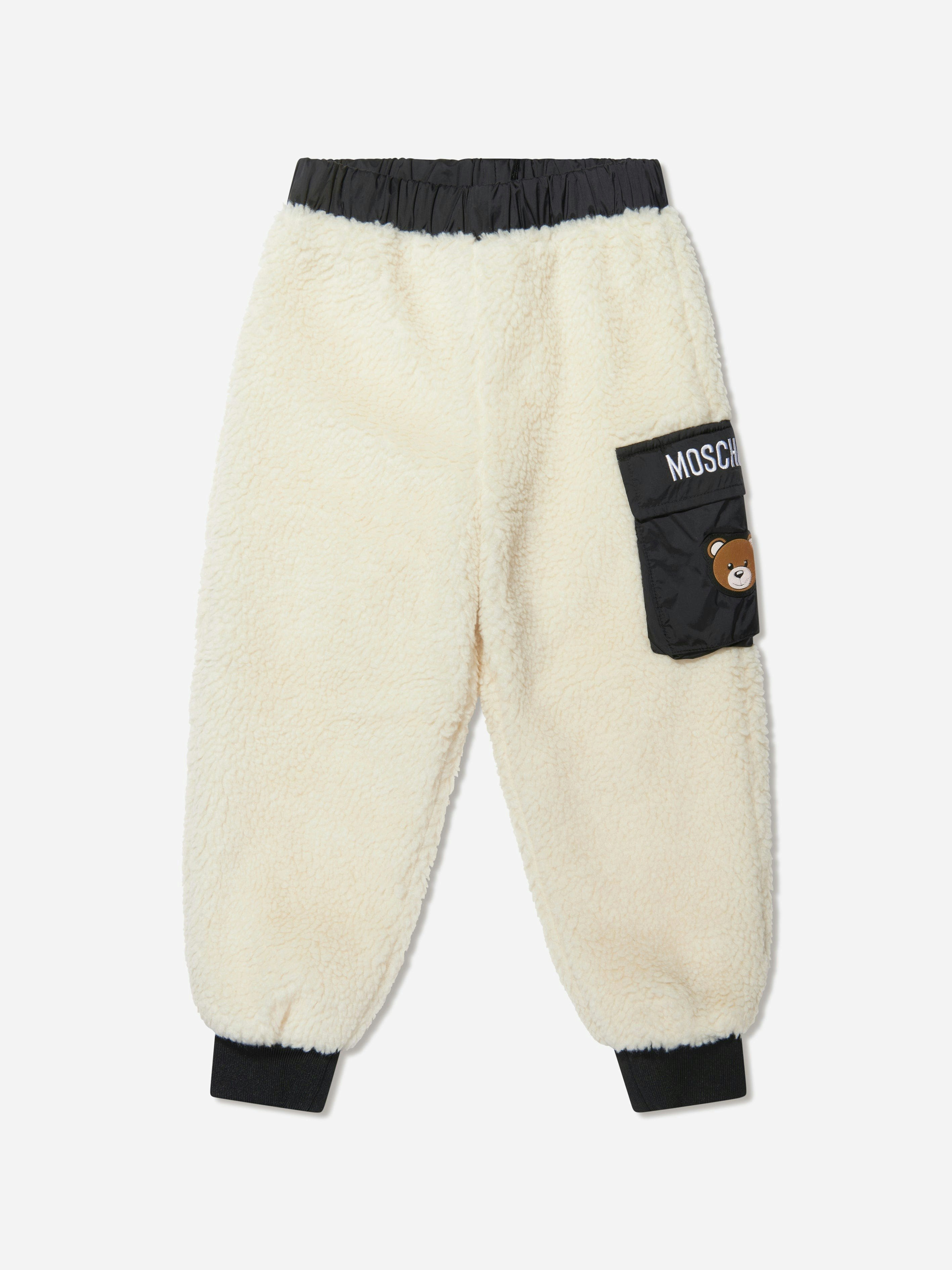 Moschino Kids Unisex Kids Ivory Teddy Bear Pocket Joggers In - 10 Yrs