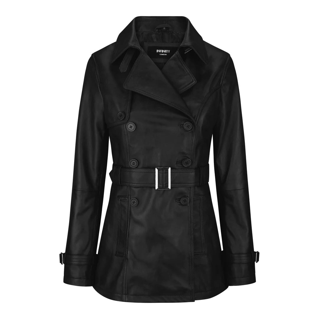 Infinity Leather Women's Black/Burgundy/Green Leather Company Leather Belted Coat Brown Tan - Uk 20