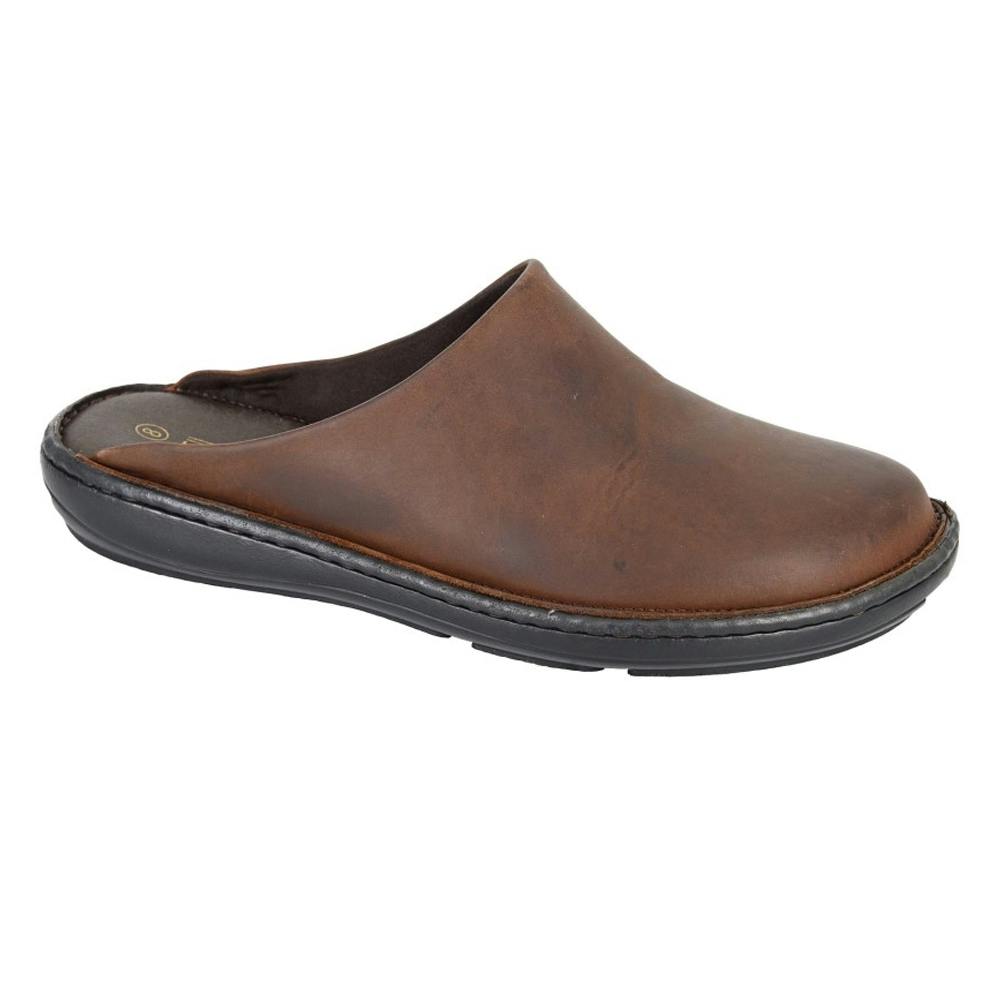Roamers Men's Brown Leather Clogs - 9 Uk - 90% Leather/5% Pu/5% Synthetic