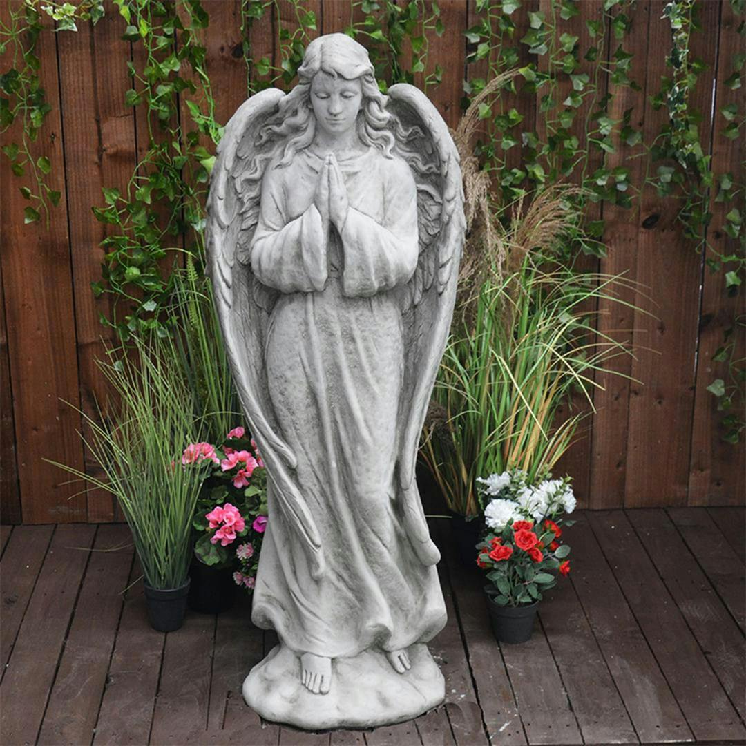 Rackhams Large Stone Cast Praying Angel Memorial Statue