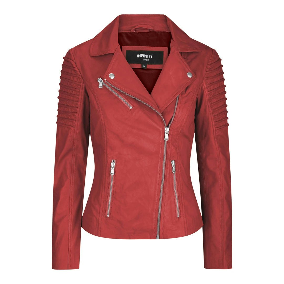 Aviatrix Women's Red Leather Biker Jacket - Uk 14