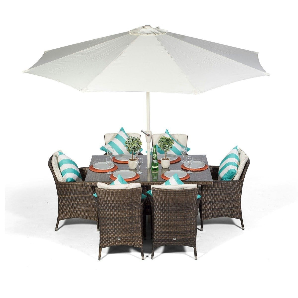 Rackhams Brown/Ivory Savannah Rectangular 6 Seater Rattan Patio Dining Set - 1