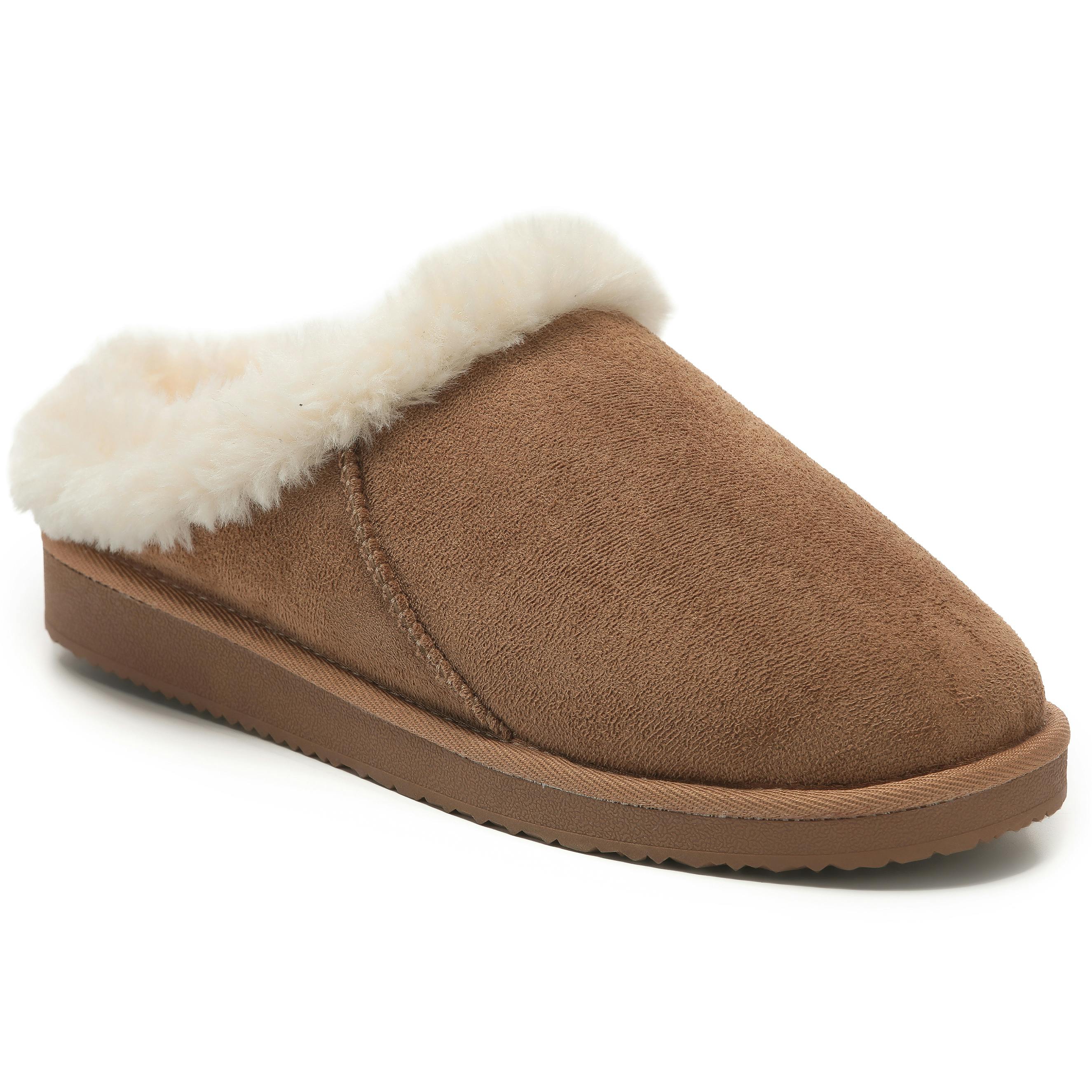 Viva Women's Polar Faux Suede Clog Style House Slippers – Shearling-Lined - 5 - Tan