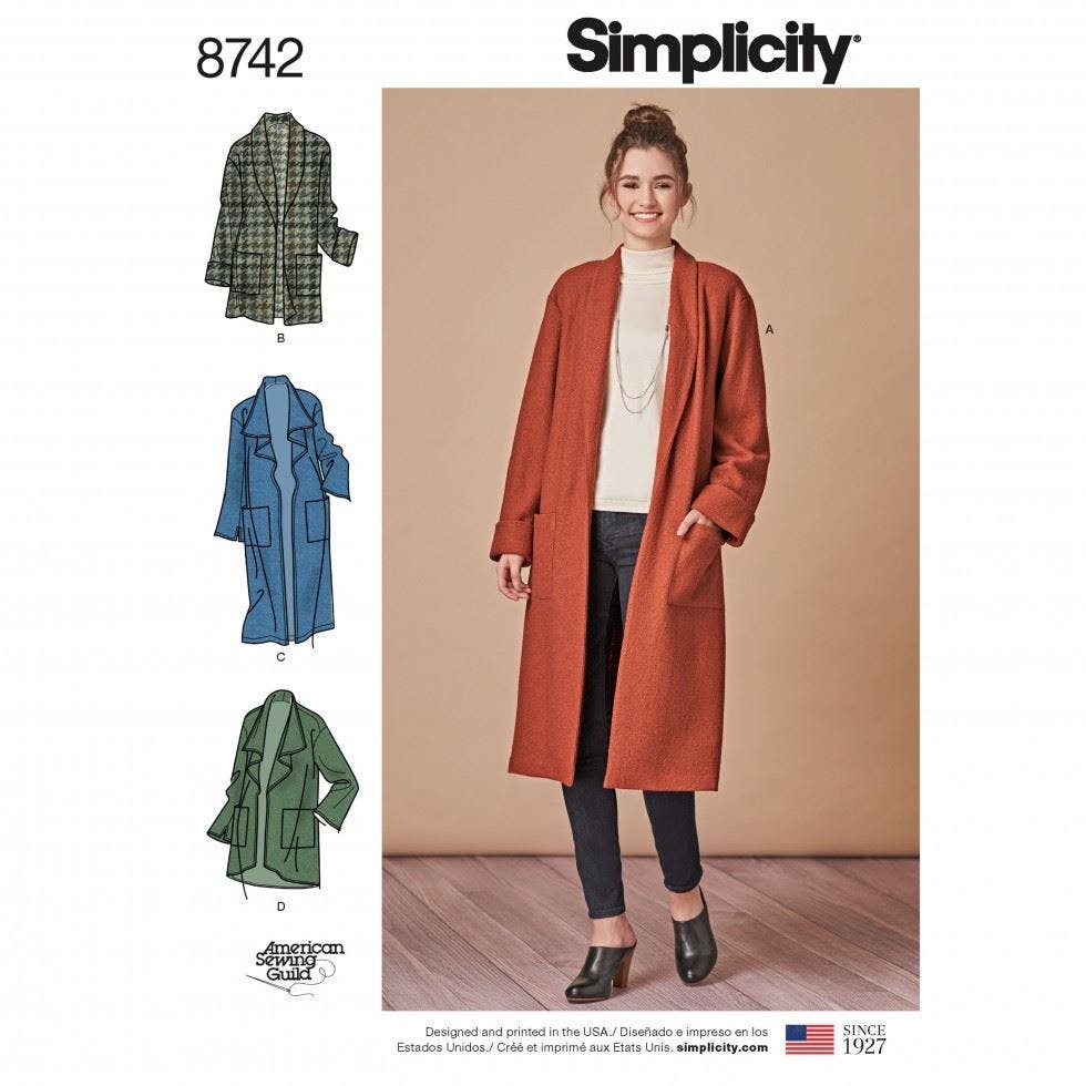 Simplicity Women's Sewing Pattern 8742, Cardigans, Coats For A (Xs-S-M-L-Xl) - Intermediate - A (Xs-S-M-L-Xl)