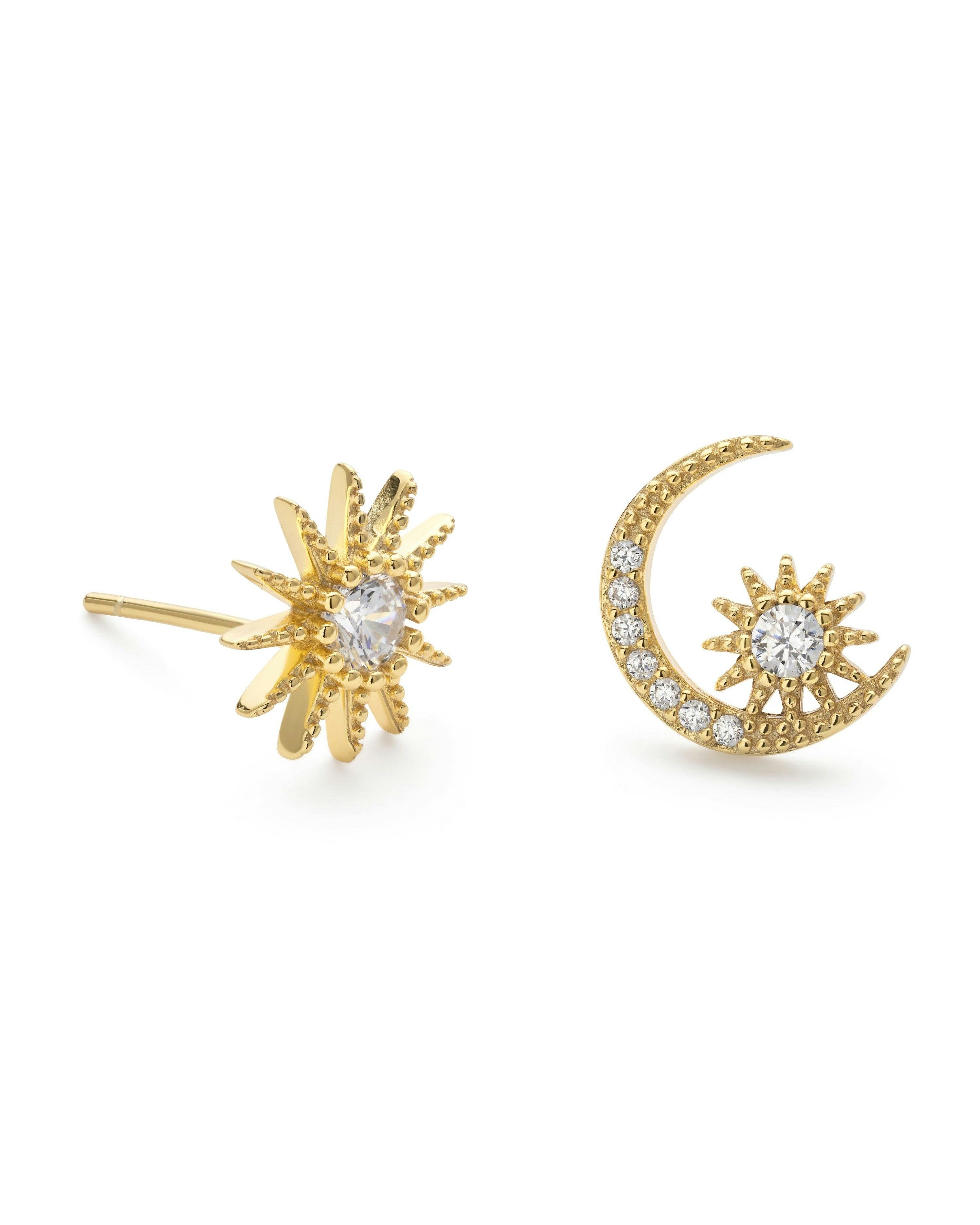 Elk & Bloom Gold 14K Plated Star And Crescent Moon Earrings - No Thank You