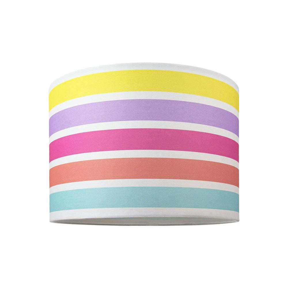 Happy Homewares Modern And Cute Multi Coloured Rainbow Stripe Cotton Fabric Lamp Shade - 10"