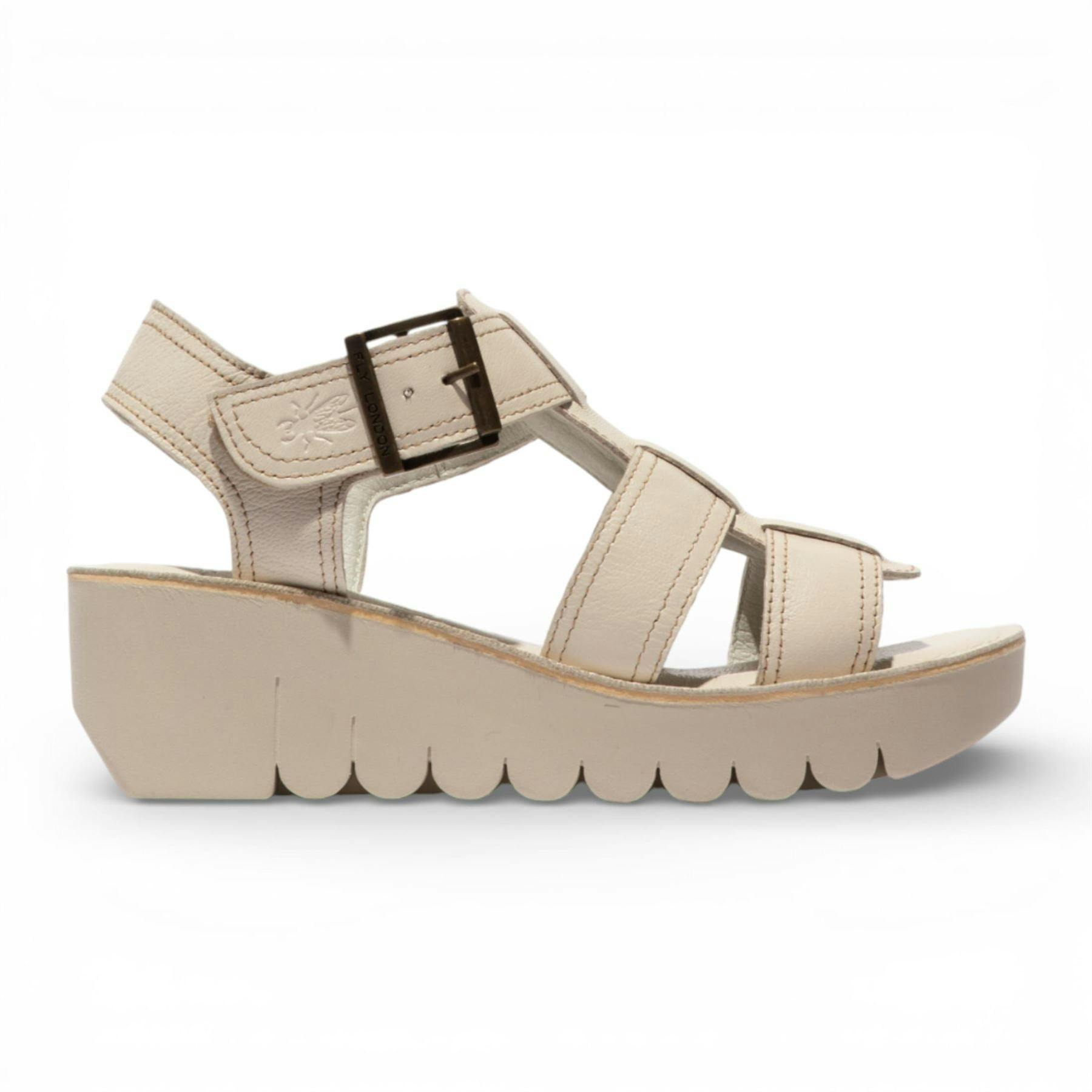 Fly London Women's White Yudd236fly Off Leather Wedge Sandals - Off - Uk 7 | Eu 40 | Us 9
