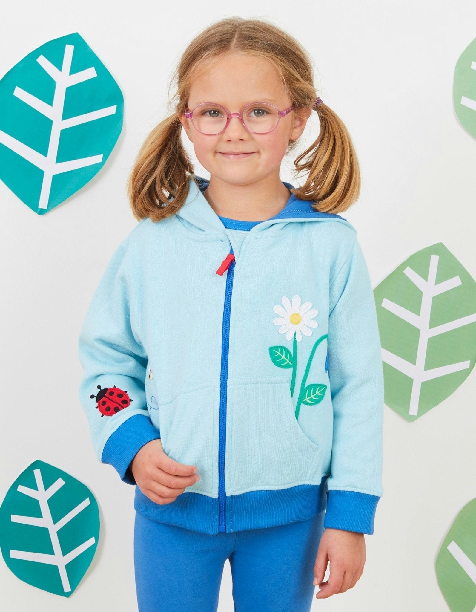 Toby Tiger Light/Blue Organic English Garden Applique Hoodie - 18-24M / 92Cm