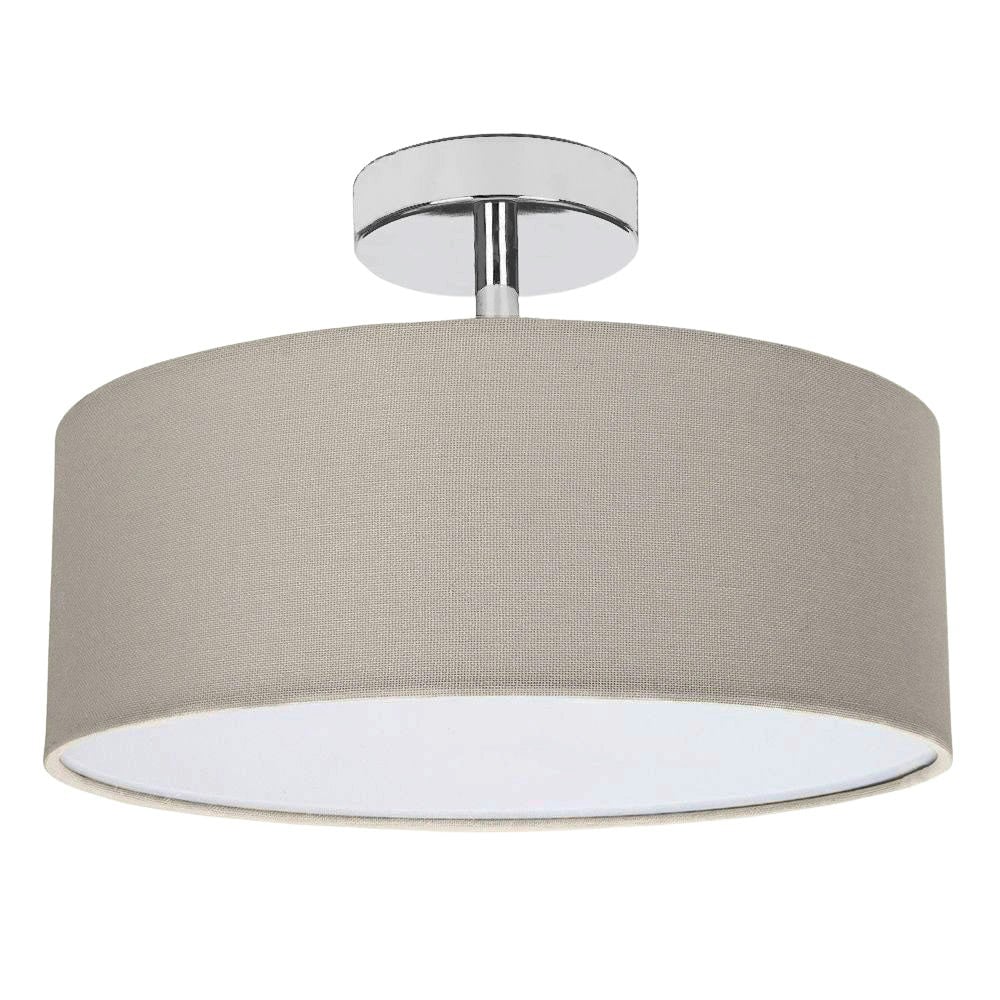 Happy Homewares Grey/Light Contemporary Linen Fabric Semi Flush Ceiling Fixture With Diffuser