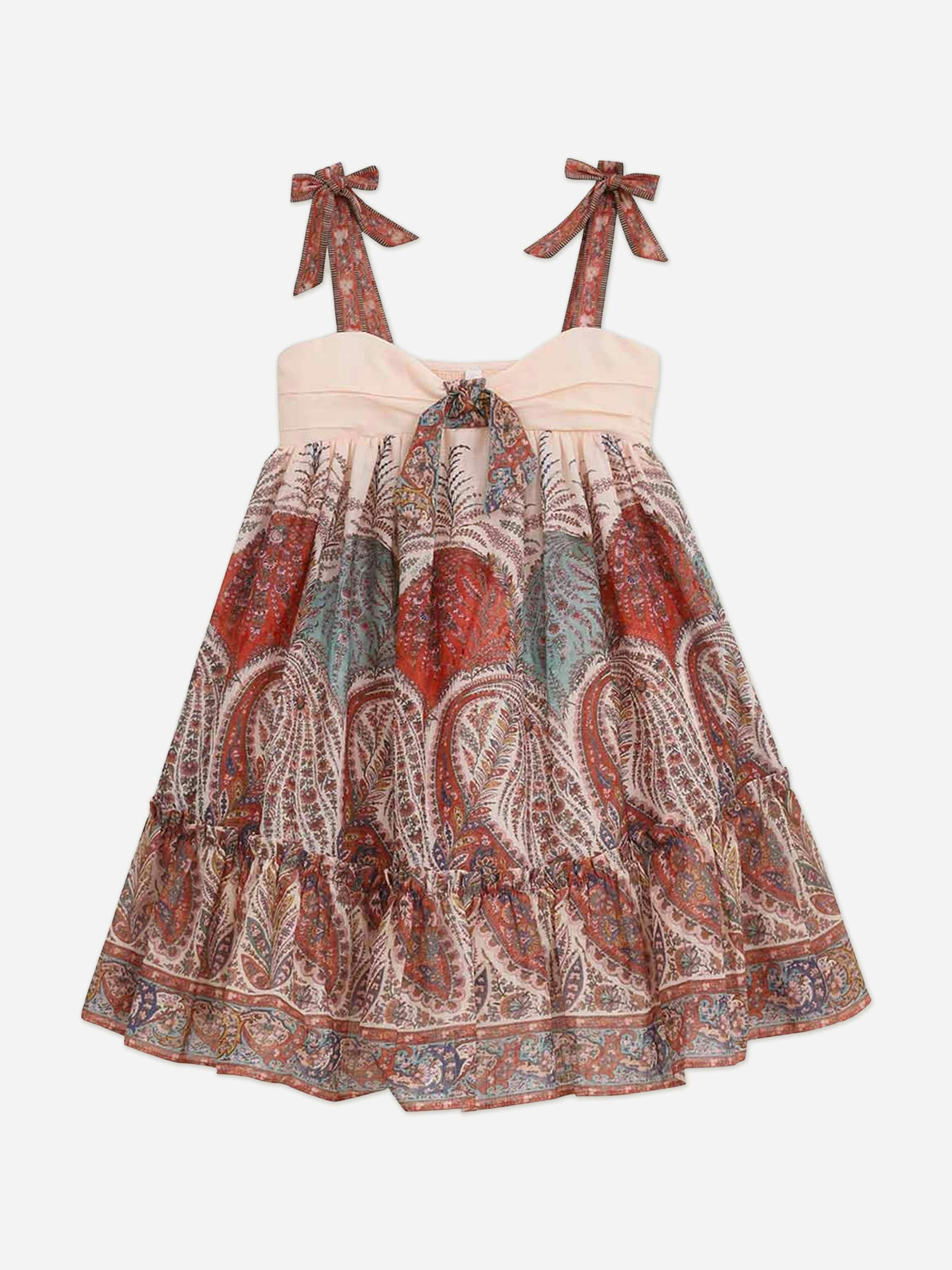 Zimmermann Girls Red Rhiannon Tie Front Dress In - 2 Yrs