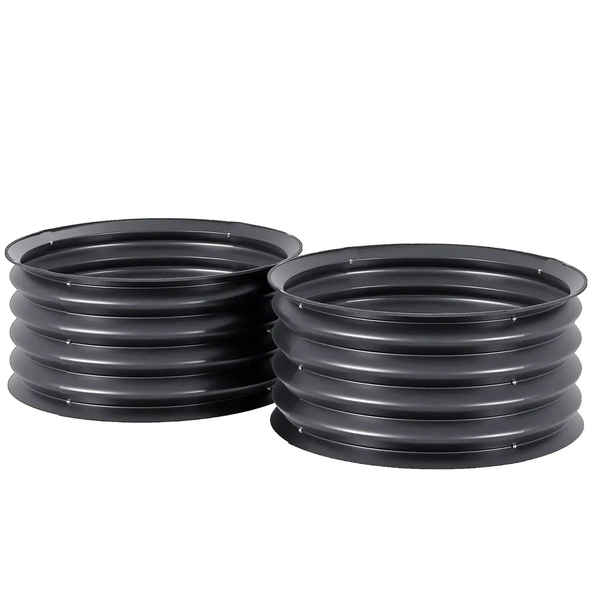 Outsunny Raised Garden Beds Set Of Two Galvanised Steel Round Dark Grey - Image 9