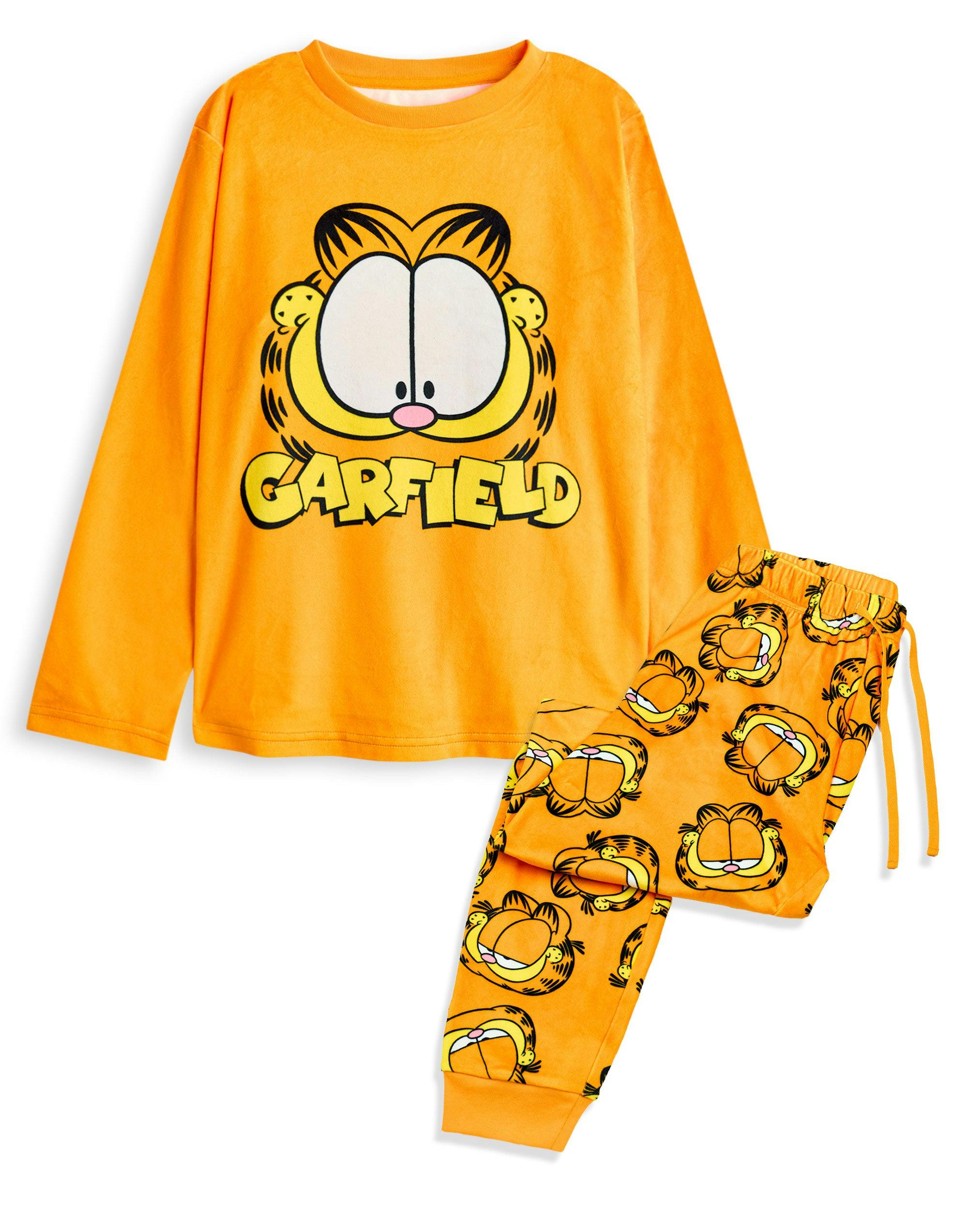 Vanilla Underground Women's Orange Garfield Big Face Long Sleeve Long Leg Pyjama Set - Small
