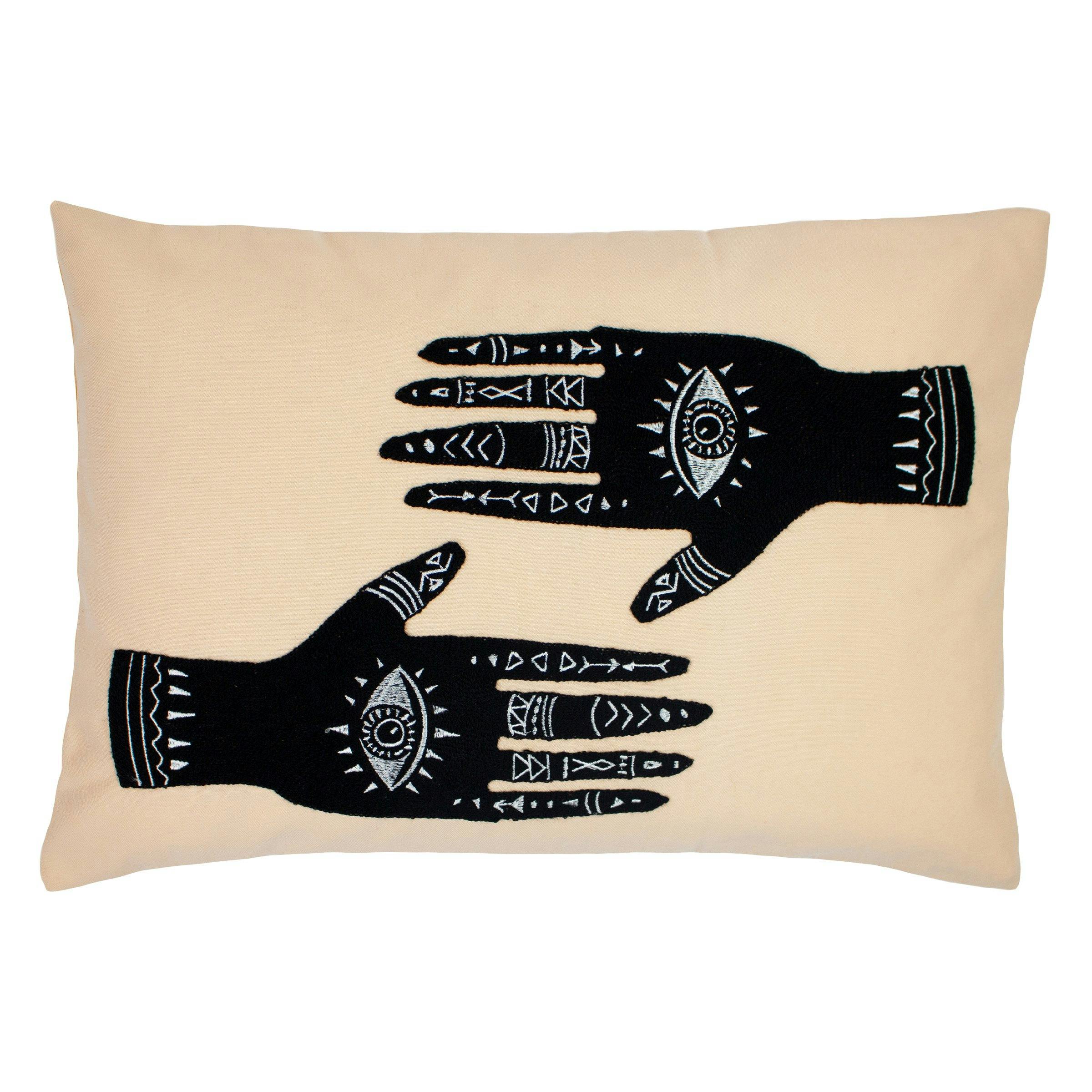 Furn Black Ashram Hands Cushion Cover - Blush/ - One Size - Blush/ - 100% Polyester