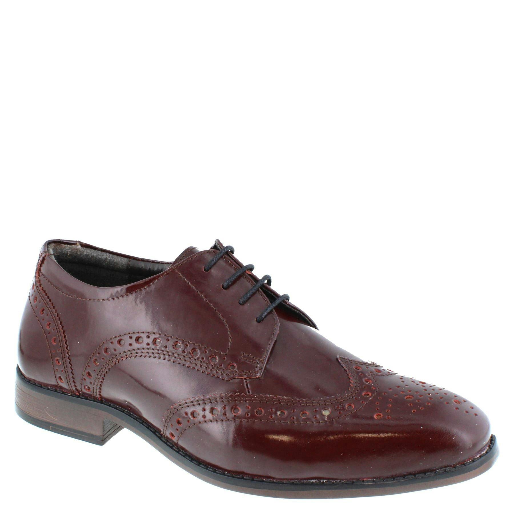 Hx London Men's Barbican Leather Brogue Shoes - Oxblood Shine - 9 Uk