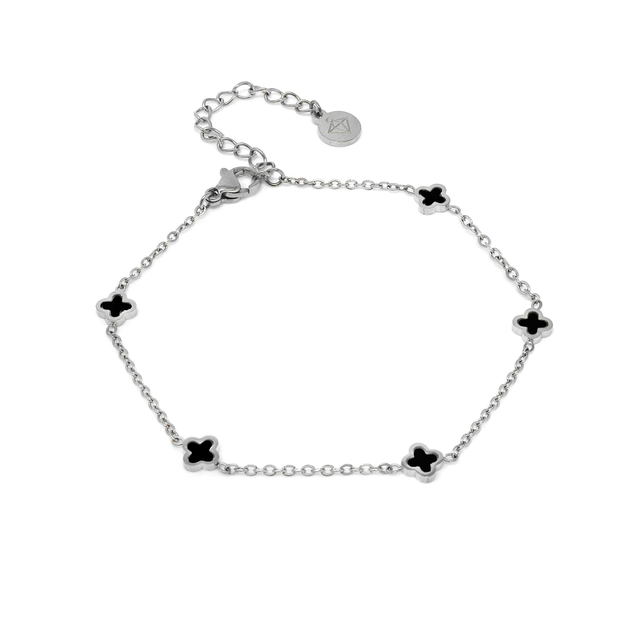 Say It With Silver/Black Dainty Clover Bracelet - &