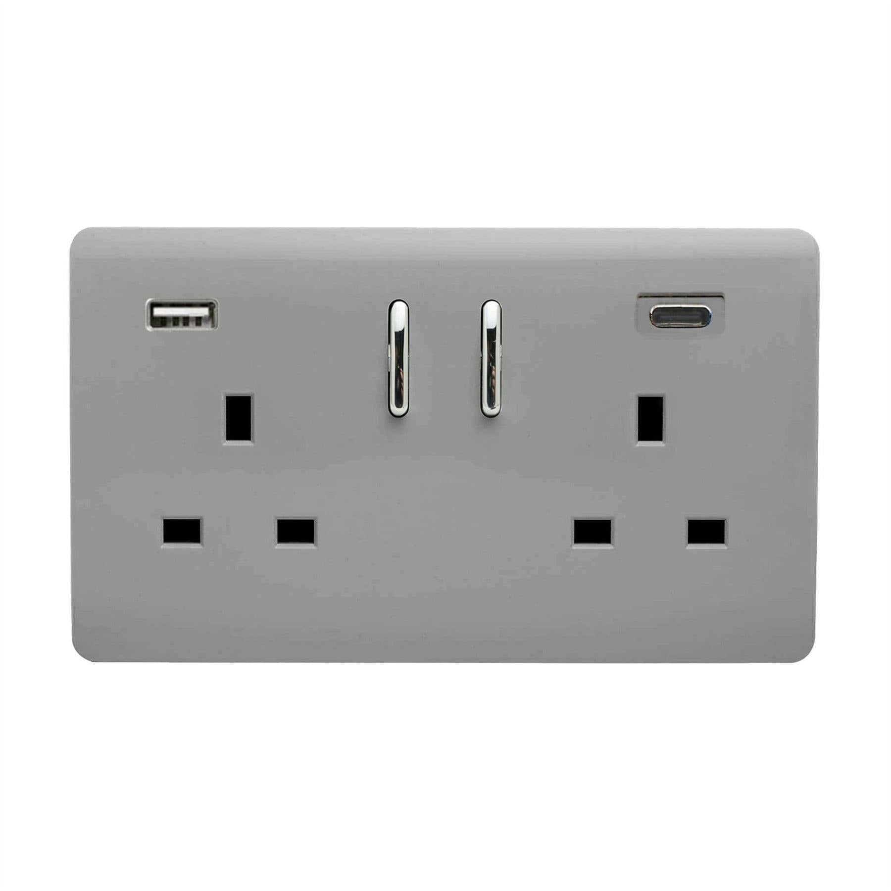 Trendi Switch Light/Grey 2 Gang Usb 3100Ma Type A & C Usb Plug Socket In