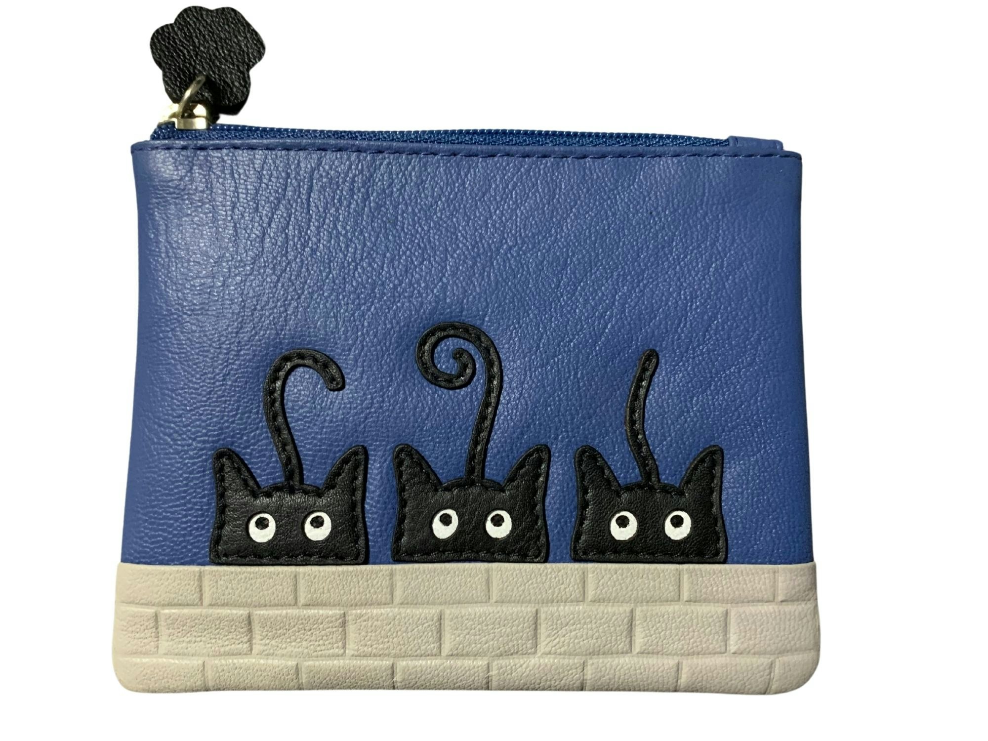 Mala Leather Blue Peek-A-Boo Cats Rfid Leather Coin Purse