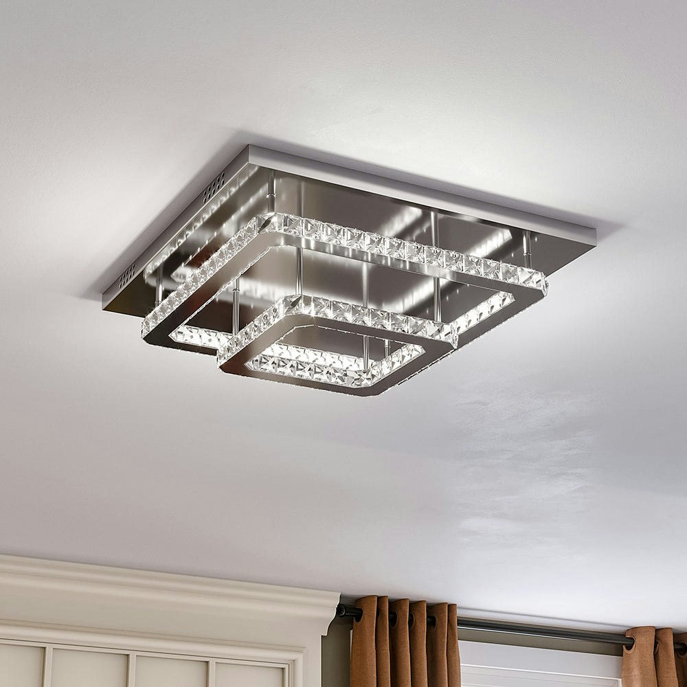 Rackhams Light/White Modern 2-Tier Crystal Led Ceiling Fixture Dimmable/Non-Dimmable - W 50 X L 50 X H 14 Cm - Non-Dimmable ( Glow)