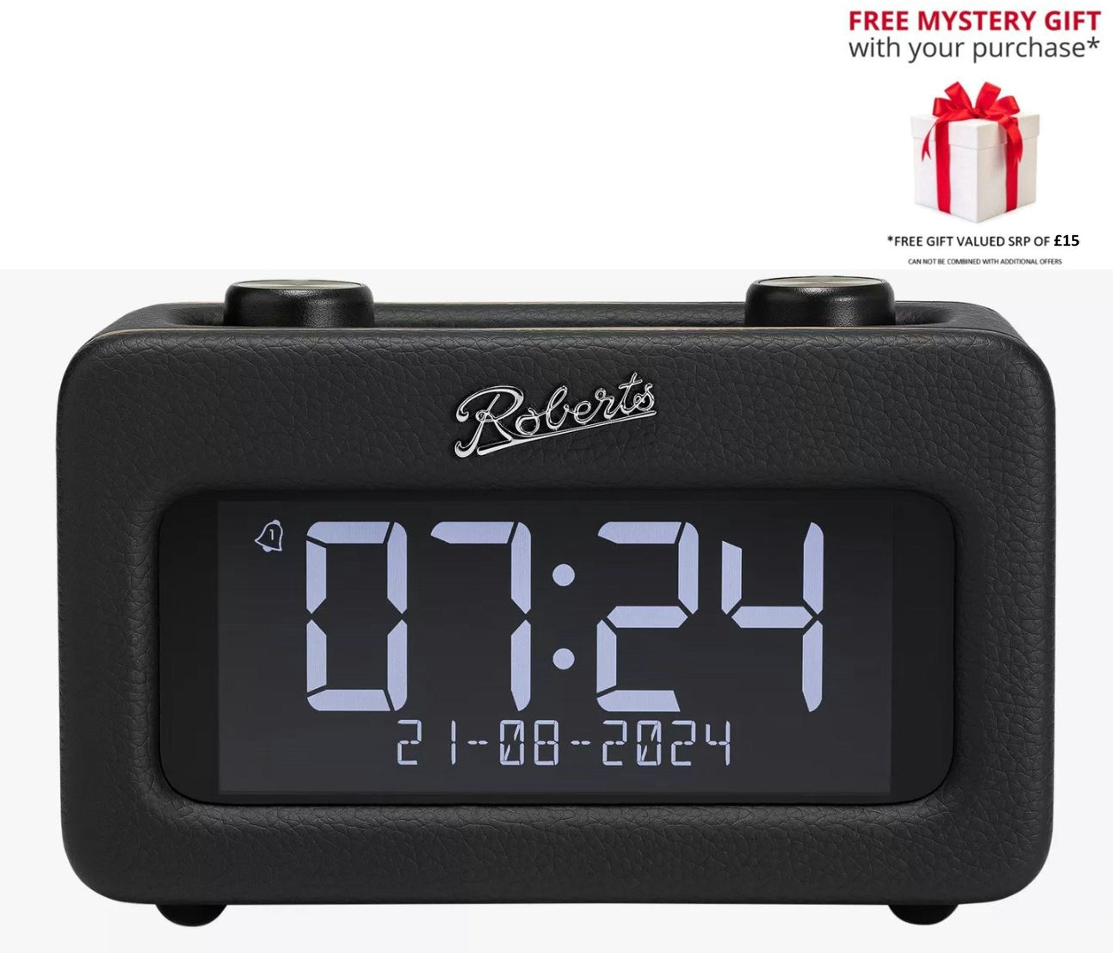 Roberts Black Revival Rest Digital Fm/Dab/Dab+ Bluetooth Bedside Clock Radio - Free Gift Rrp £15!