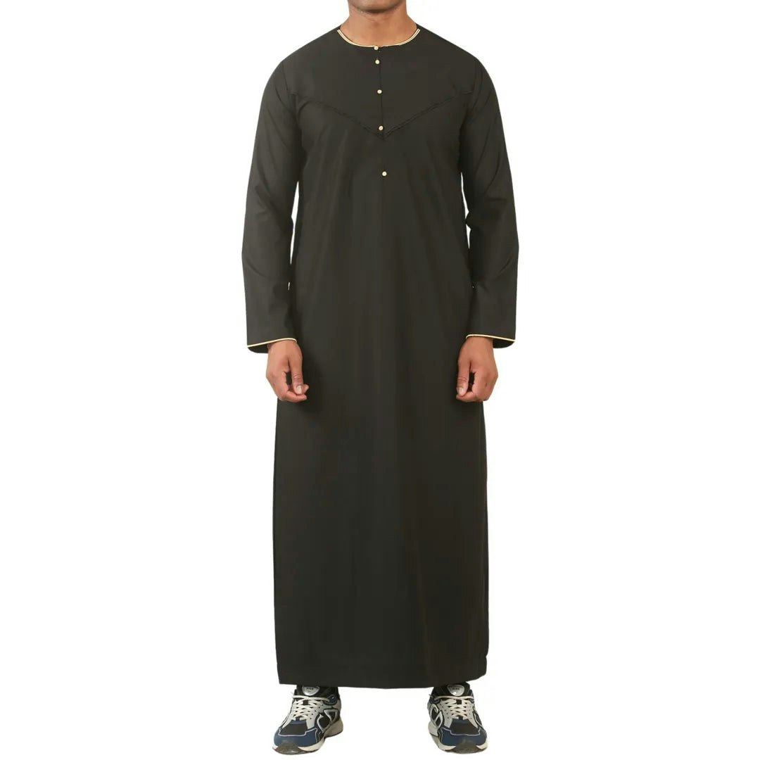 Thobez Men's Gold/Black Oe-300 - Emirati Omani Thobe Embroidery - 52