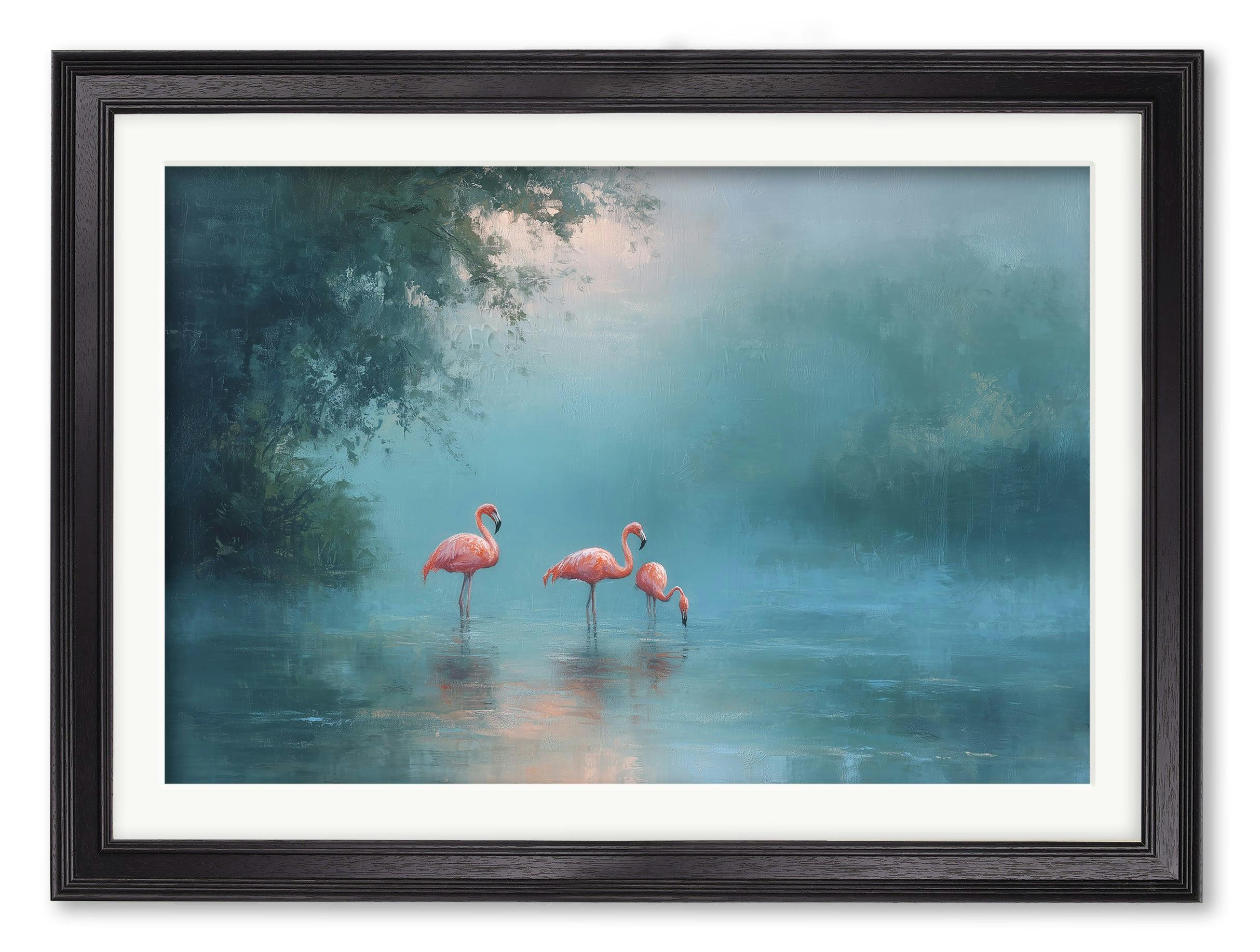 Rackhams Black Misty Lake Flamingos - Hurstwood Frame - Misty Lake Flamingos - 70 X 95Cm (A1)