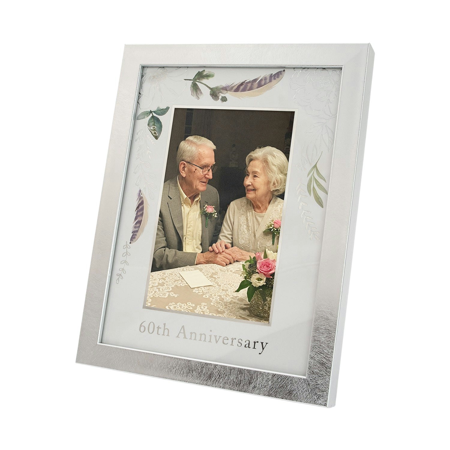 Happy Homewares Silver Modern 60Th Anniversary 4X6 Frame In Brushed With Floral Decor