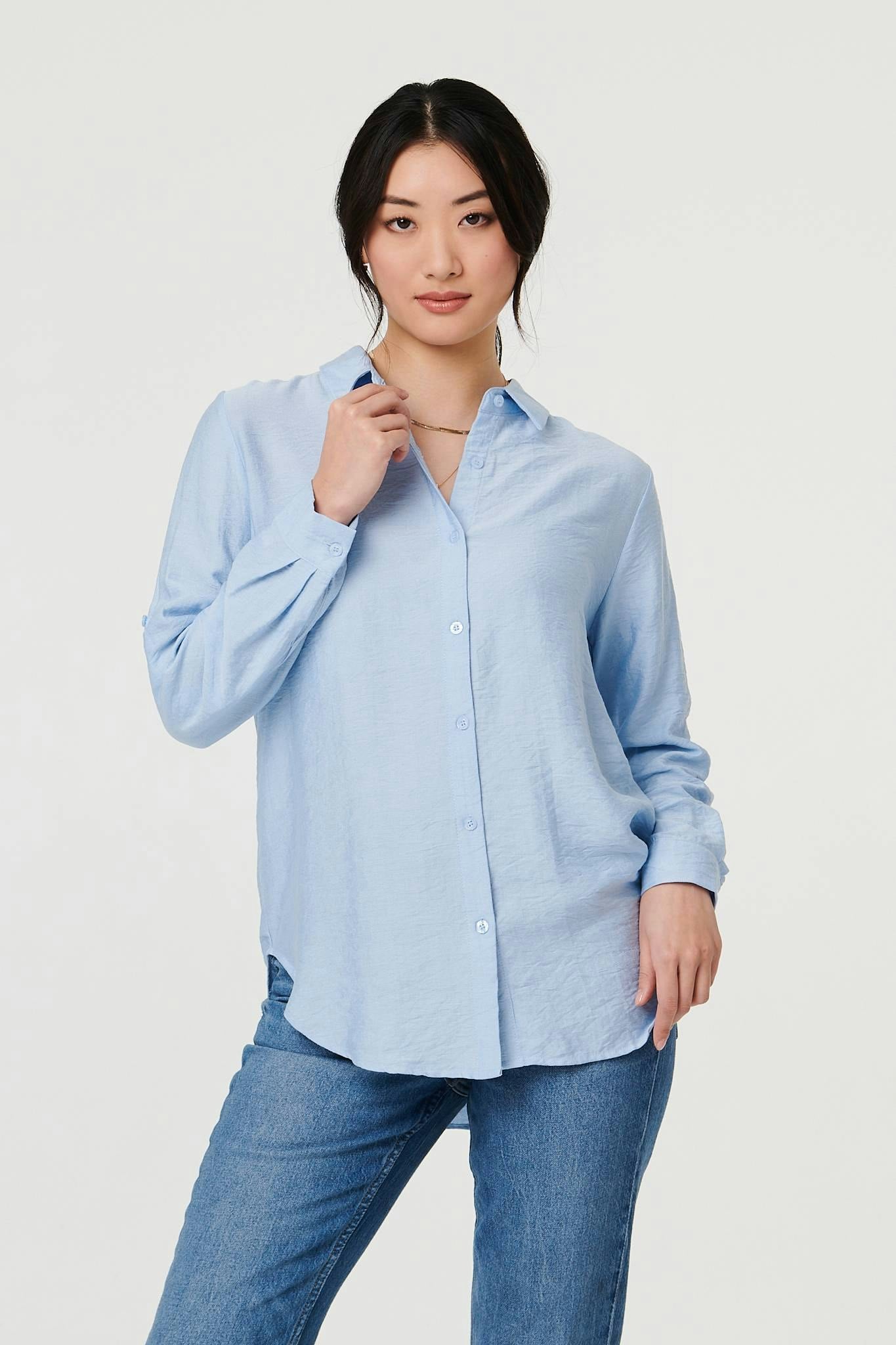 Izabel London Blue Long Sleeve Button-Front Shirt - 10