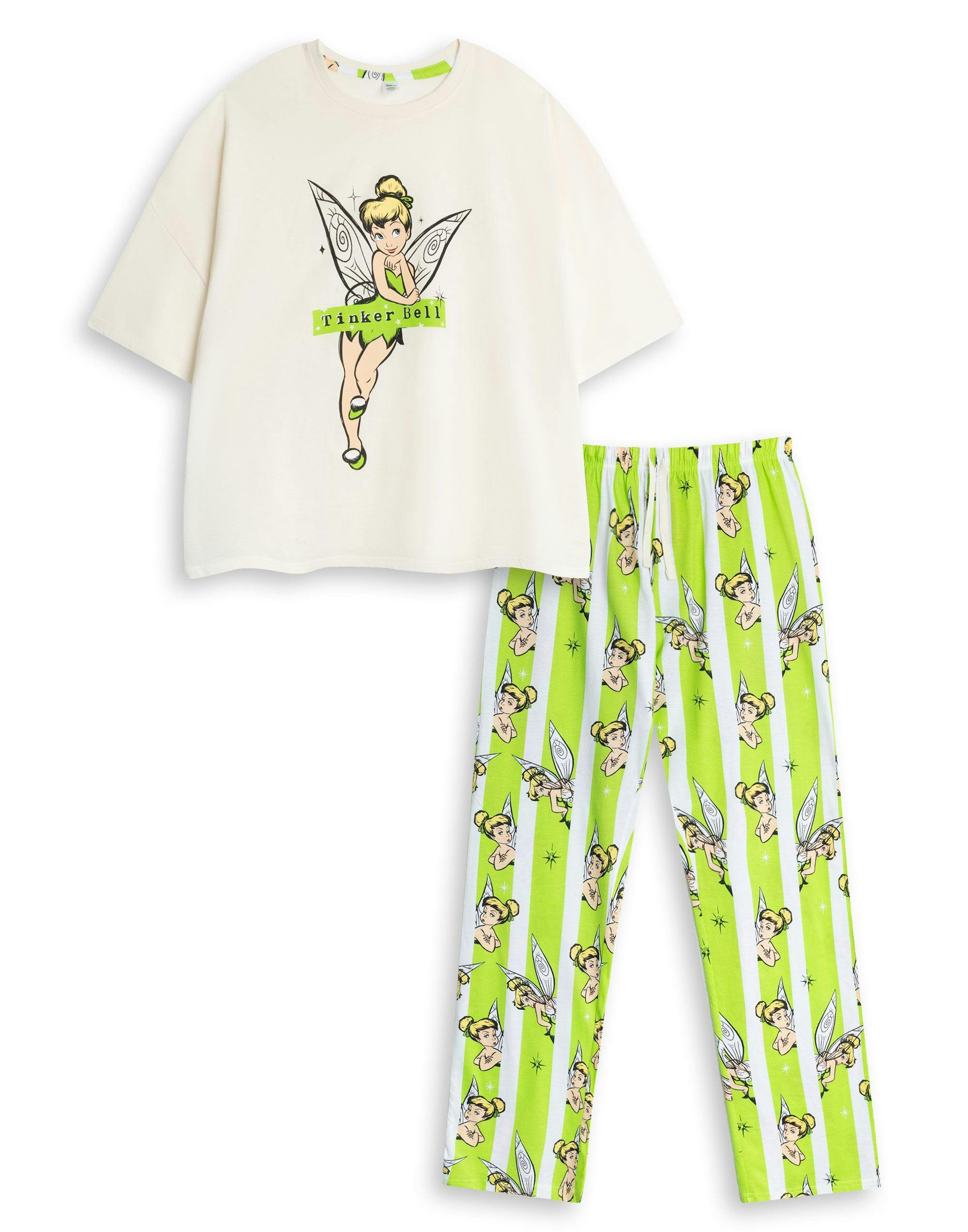 Vanilla Underground Women's White Disney Tinkerbell Short Sleeve Long Leg Pyjama Set - Small
