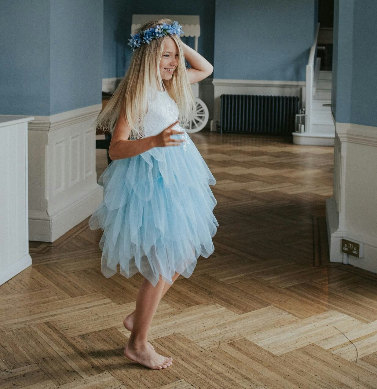 Uk Flower Girl Boutique Girls Sky Blue Uk Flower Boutique Boho Dreams Dress - Appliqué - 7/8 Years